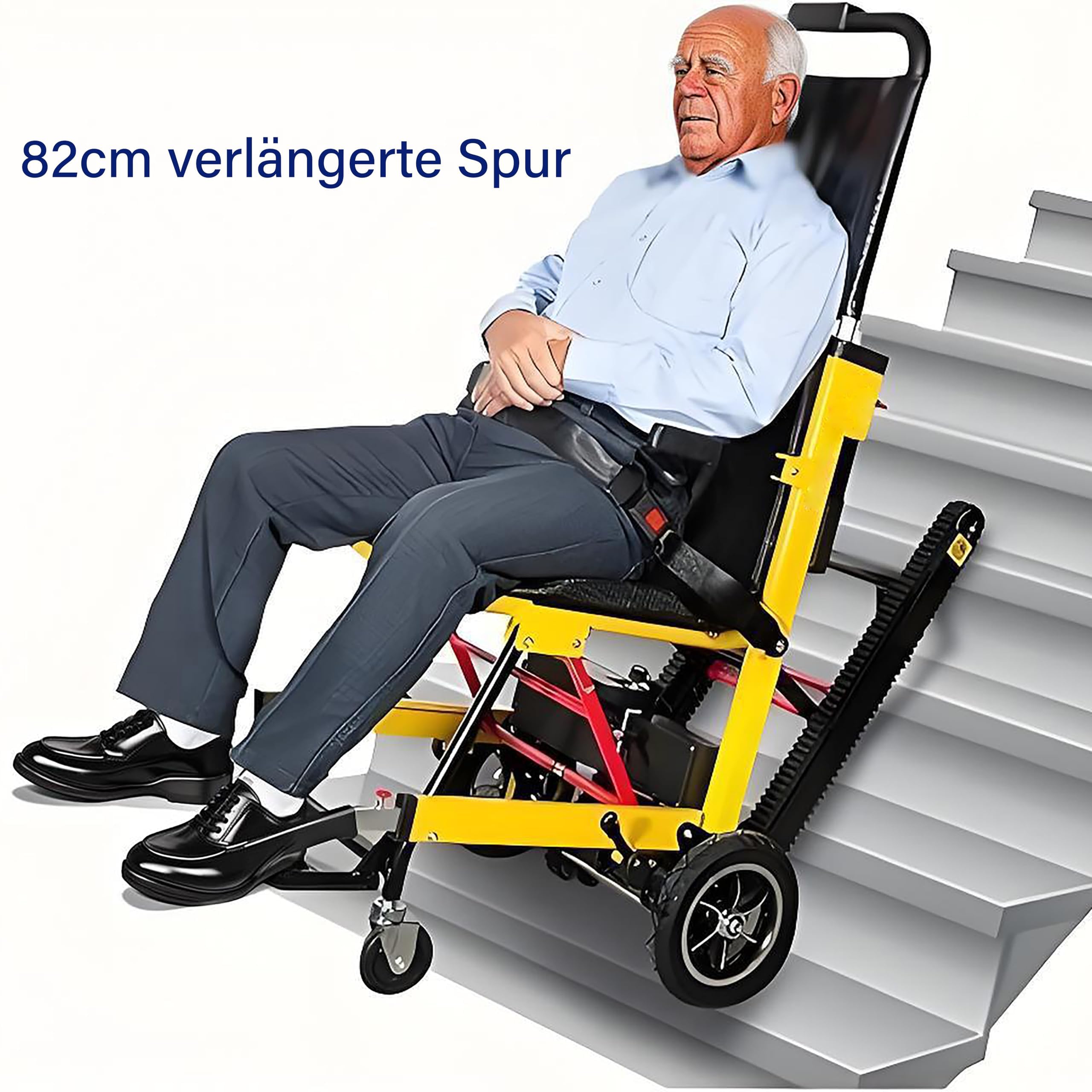 Sedia a rotelle elettrica per anziani, corrimano, sollevatore per scale portatile aiuto trasporto pazienti disabili con motori forti, giallo