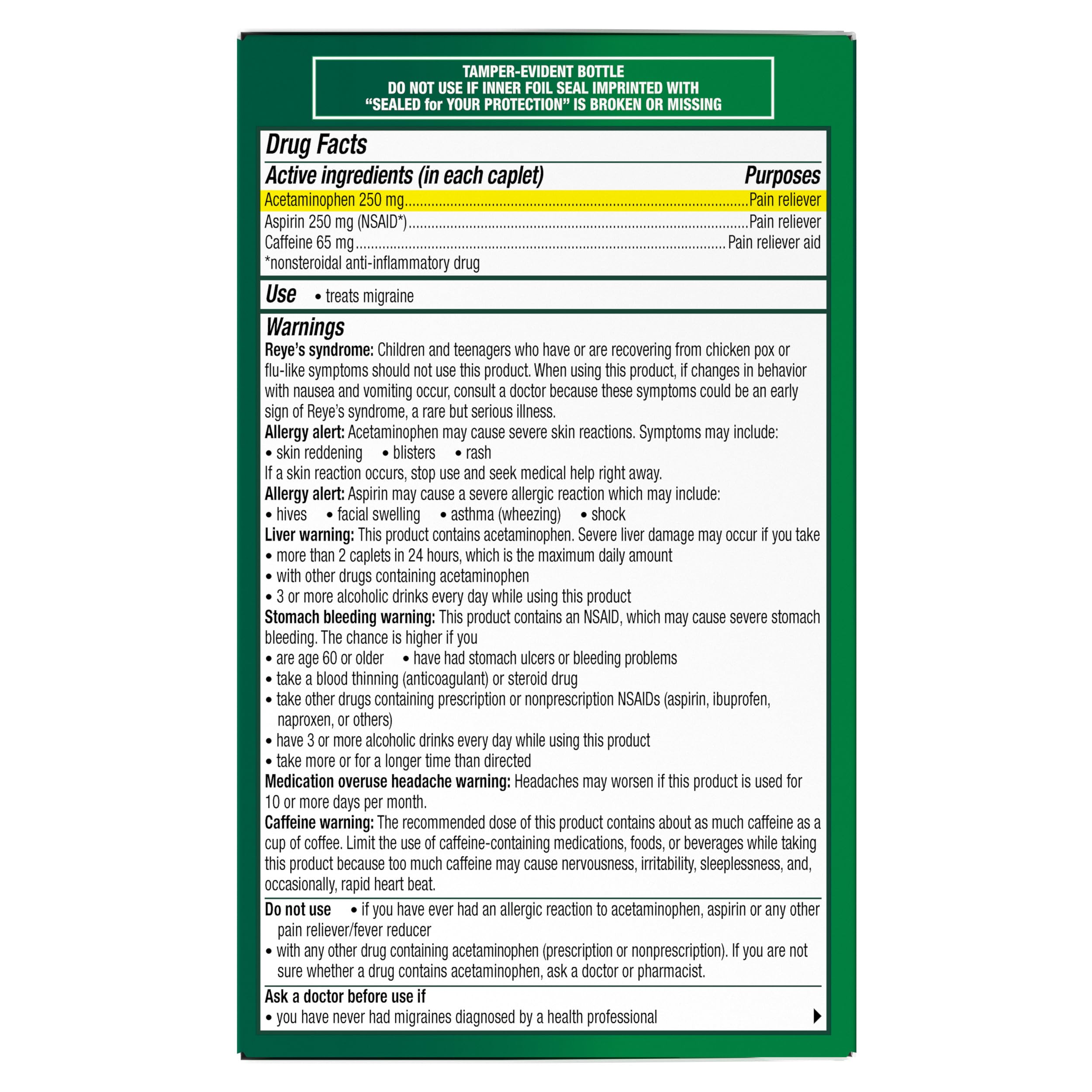 Excedrin Migraine Relief Caplets to Alleviate Migraine Symptoms - 200 Count