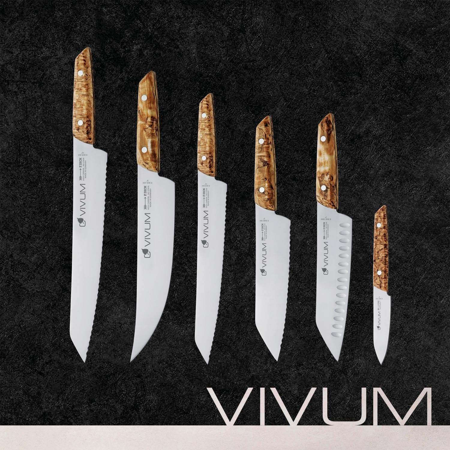 F. DICK Santoku VIVUM 18 cm - rostfrei, Klinge extra scharf, 58 HRC, Kullenschliff Kochmesser Birkenholz Designgriff komfortabel - Spezialstahl Küchenmesser - Profi Messer Made in Germany - 83642182KH