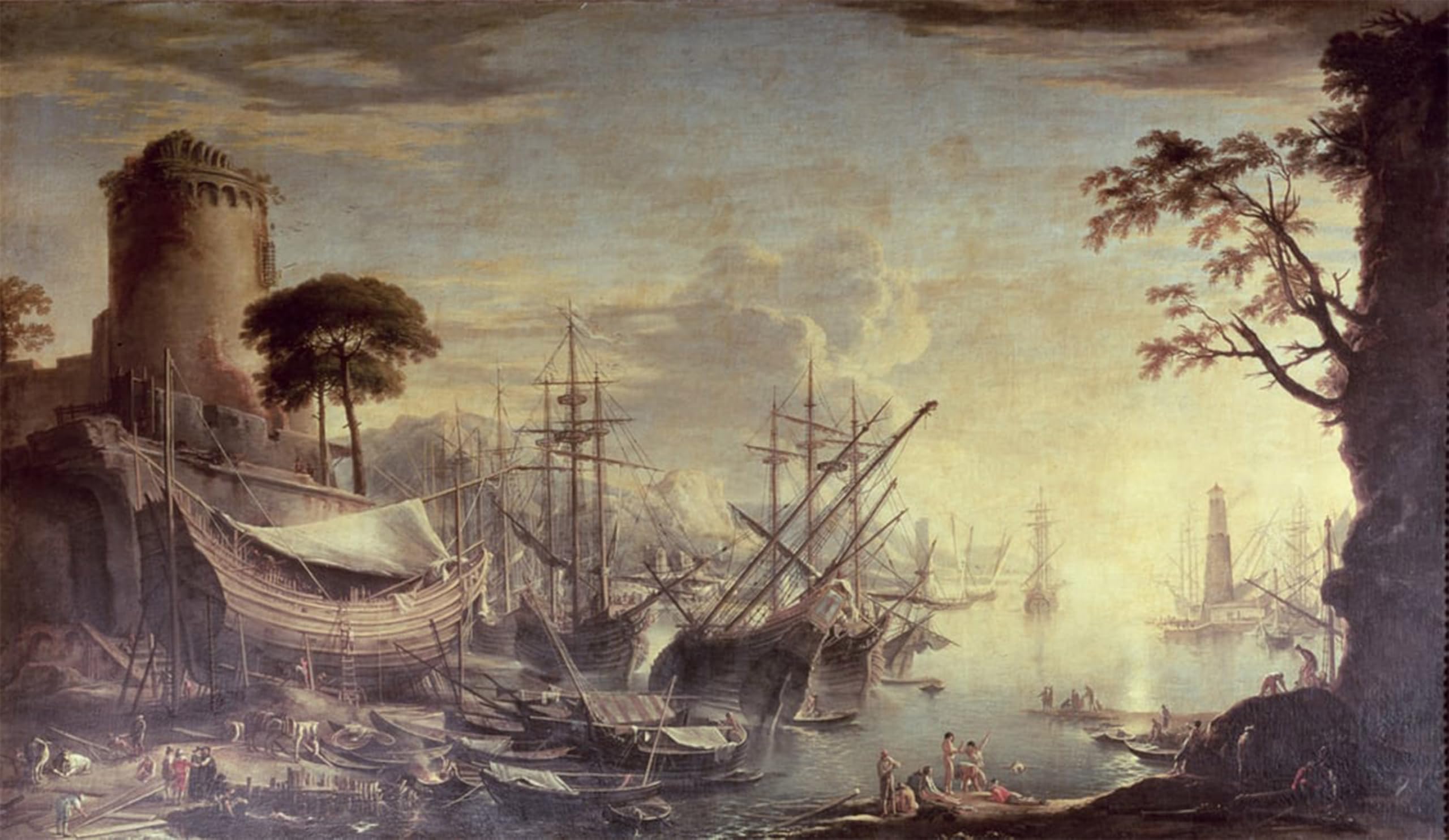 ARTXLXXBN Famous Print Painting Colorful Art Print Port At Sunset by Salvator Rosa Canvas Art Decorations for Home Decor 60x90cm