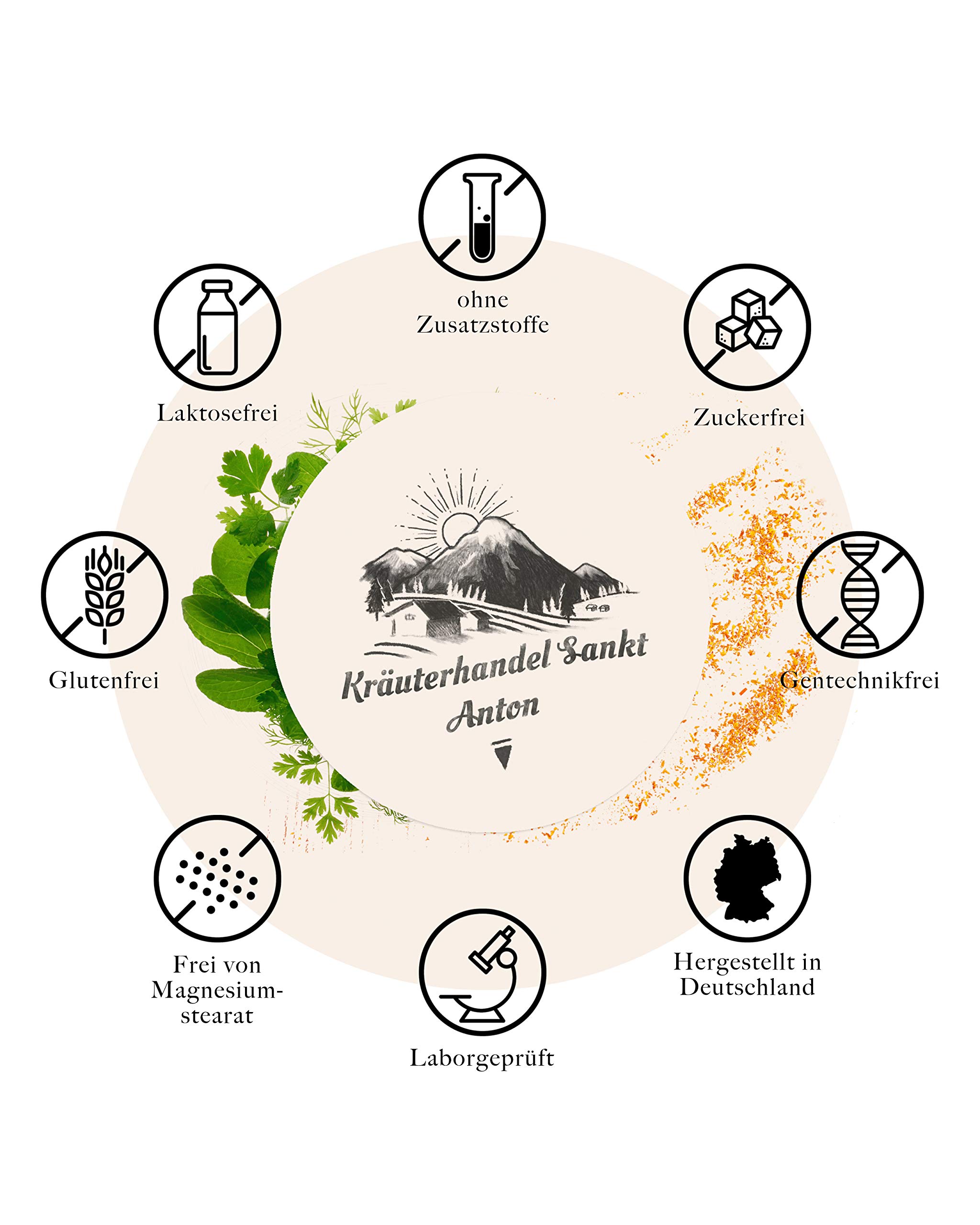 KRÄUTERHANDEL SANKT ANTON - Johanniskraut Kapseln - 1,04 mg Hypericin - Hochdosiert (3.350 mg pro Kapsel) - Hypericin - Vitamin B6 und B12 - Deutsche Premium Qualität (150 Kapseln)