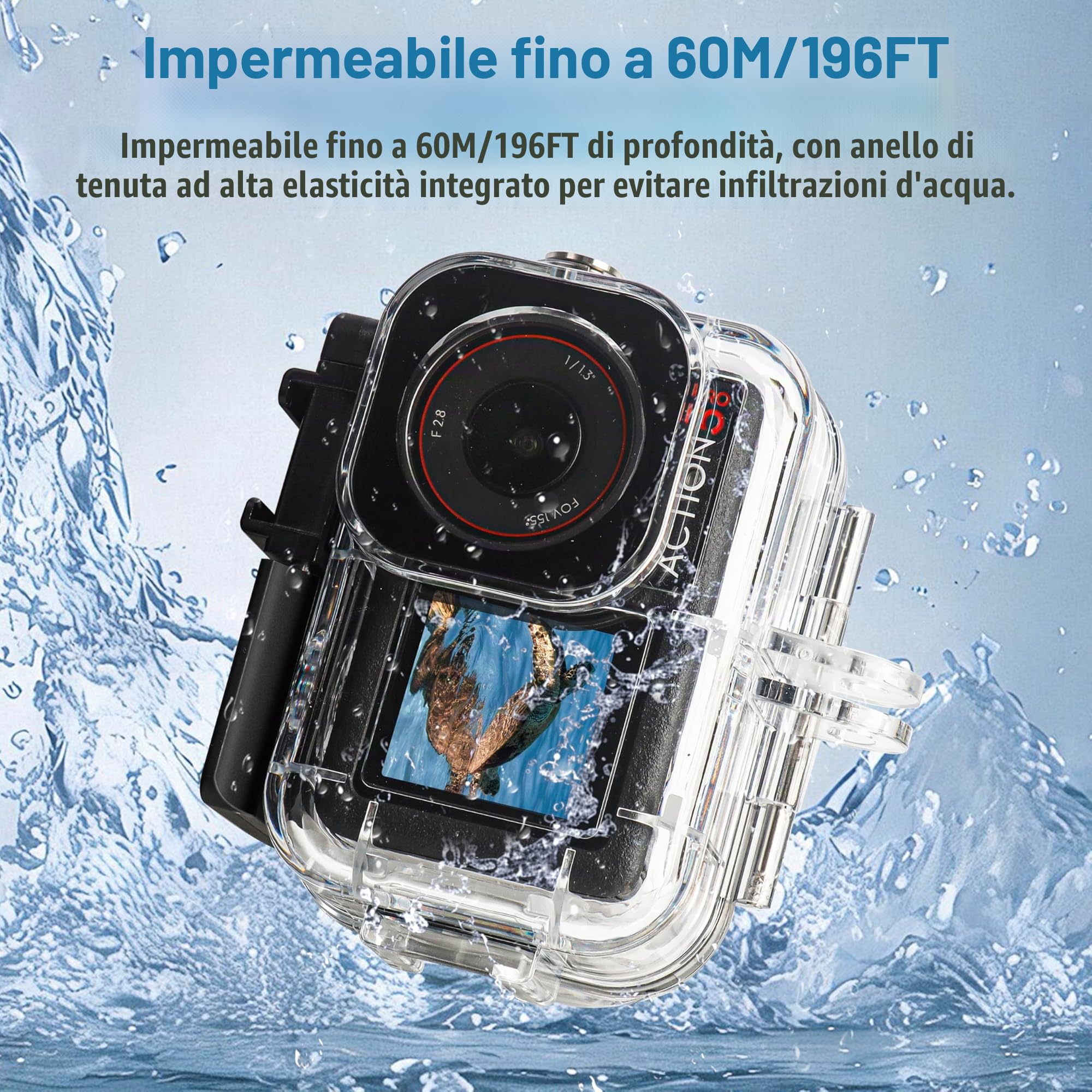 FitStill Custodia impermeabile da 50 m, 3 filtri e impugnatura galleggiante, compatibile con DJI Osmo Action 5 Pro, 4, 3, snorkeling, surf, wakeboard, kit di accessori