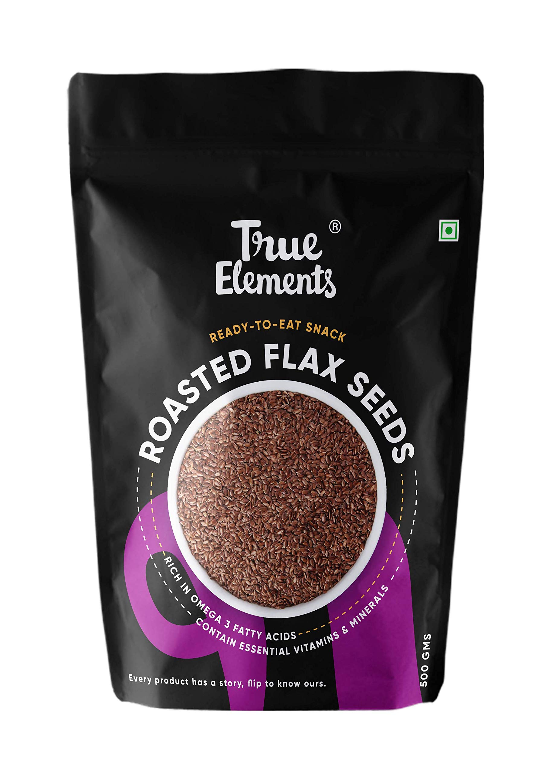 True Elements Roasted Flax Seeds 500g - Fibre Rich | Flax Seeds for Hair Growth | Alsi Seeds