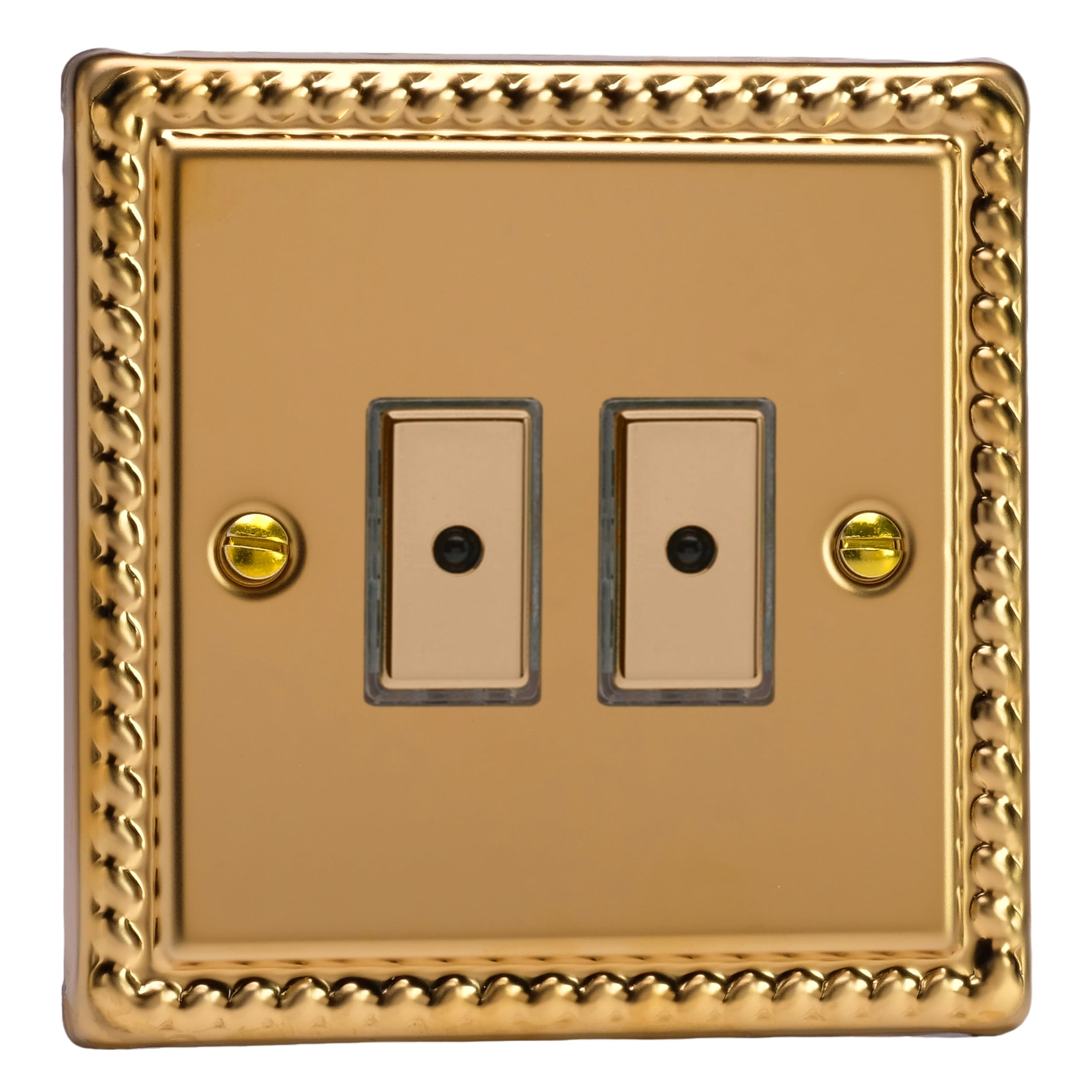 Varilight Georgian Brass Double V-Pro Multi-Point Led Dimmer 2 X 0-100W - Classic With Polished Brass Buttons