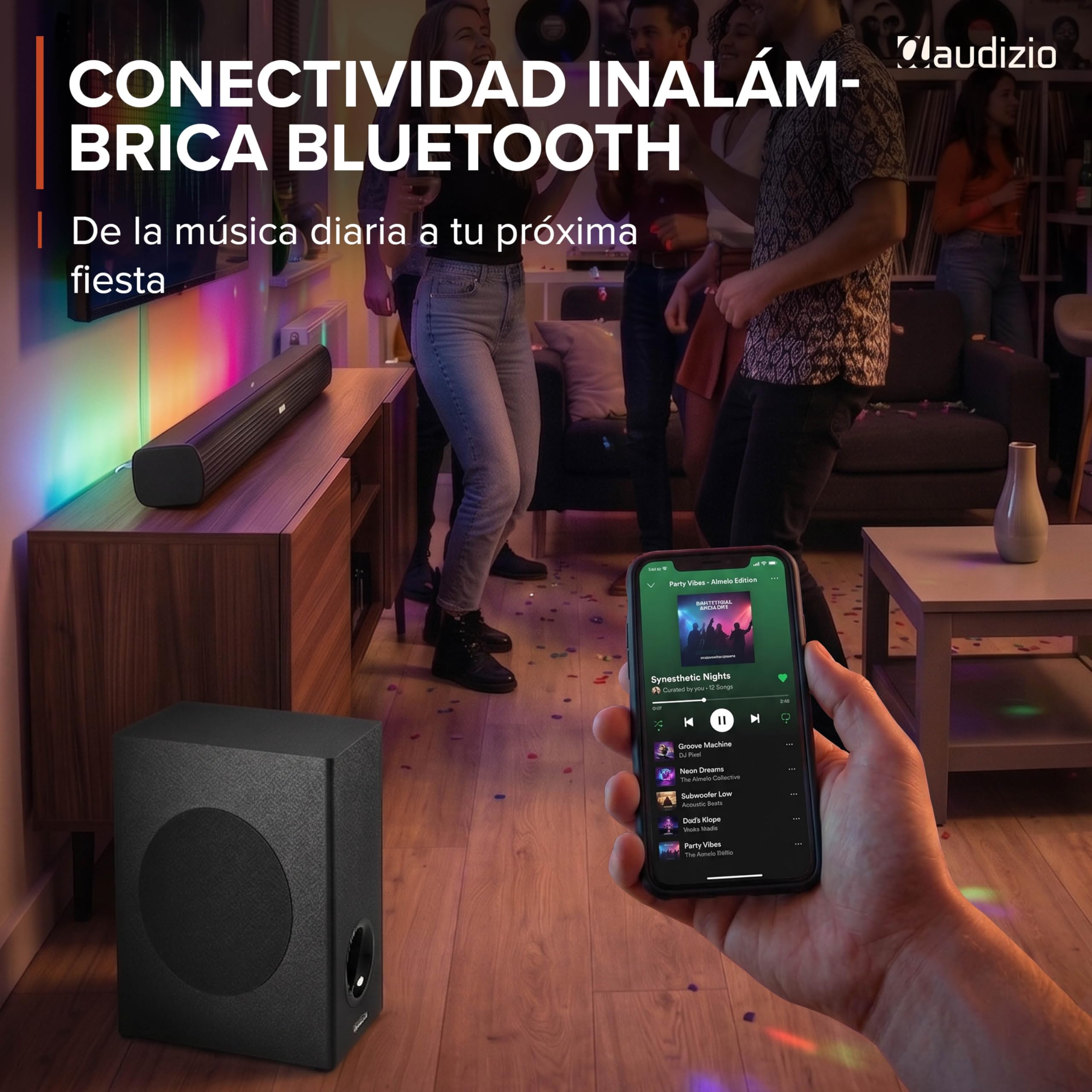 Audizio SB82S – Barra de Sonido 120W con subwoofer 5,25”, HDMI ARC, Bluetooth 5.3, USB y Entrada óptica, soundbar 80 cm para TV con Control Remoto y Montaje Pared, Color Negro