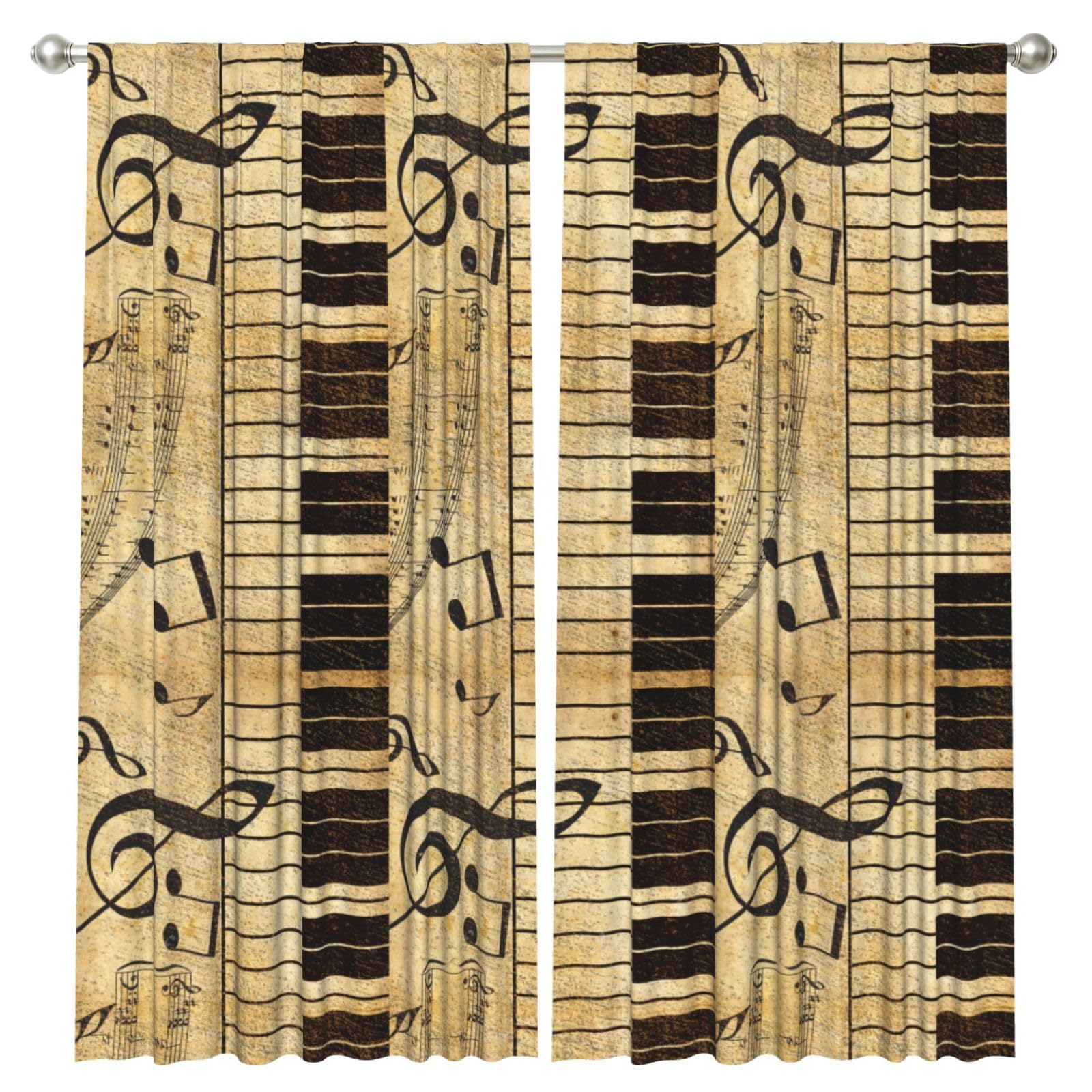 InOmak Vintage Music Note Piano, 2 Panels Window Curtains 52 x 84 Inch Blackout Curtains for Living Room Bedroom
