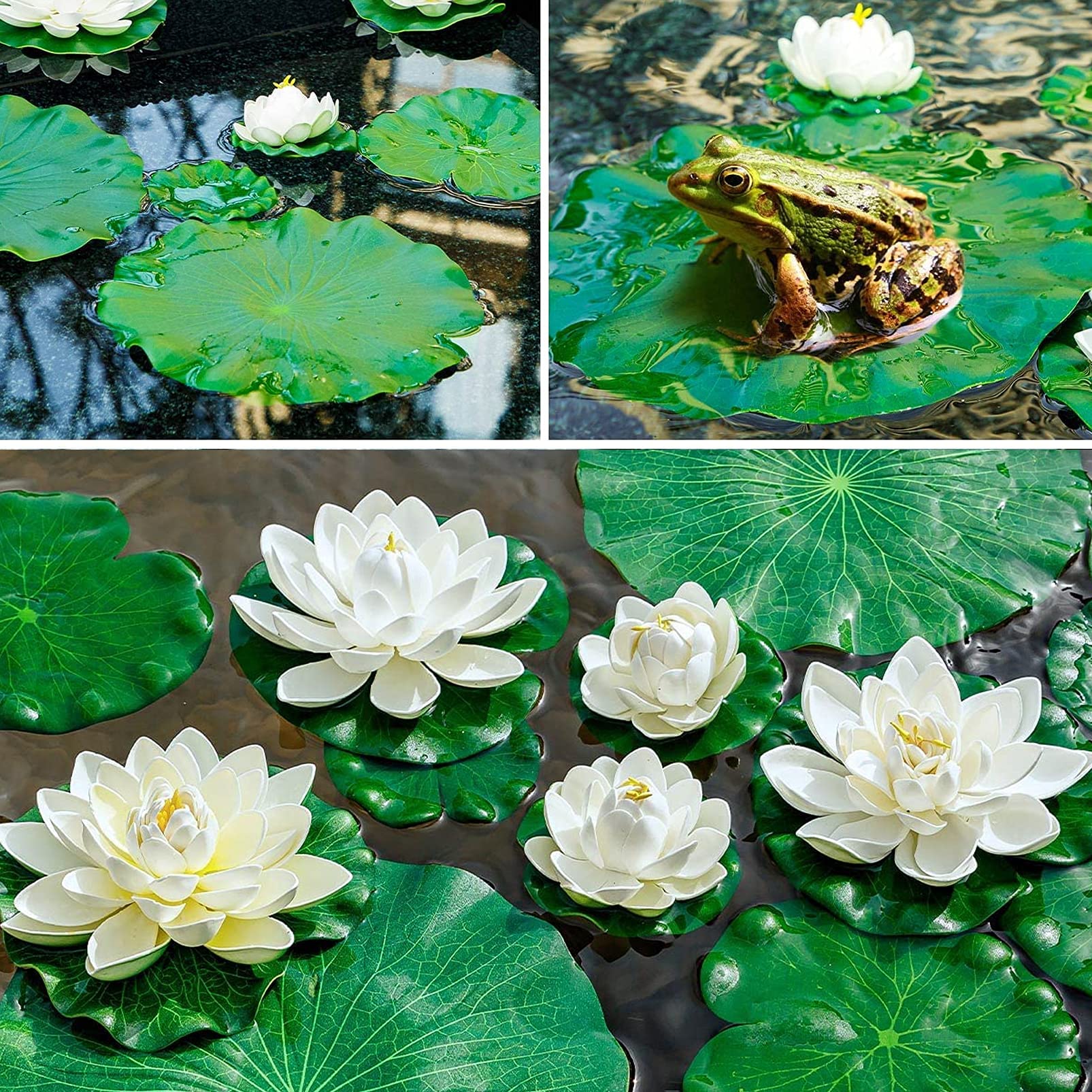 5PCS Nénuphars flottants,Nénuphar Artificiel,Fleur De Mousse De Lotus Décorations flottantes,Nénuphar artificiel pour aquarium,Nénuphars flottants en mousse,pour Décorations flottantes (Blanc)