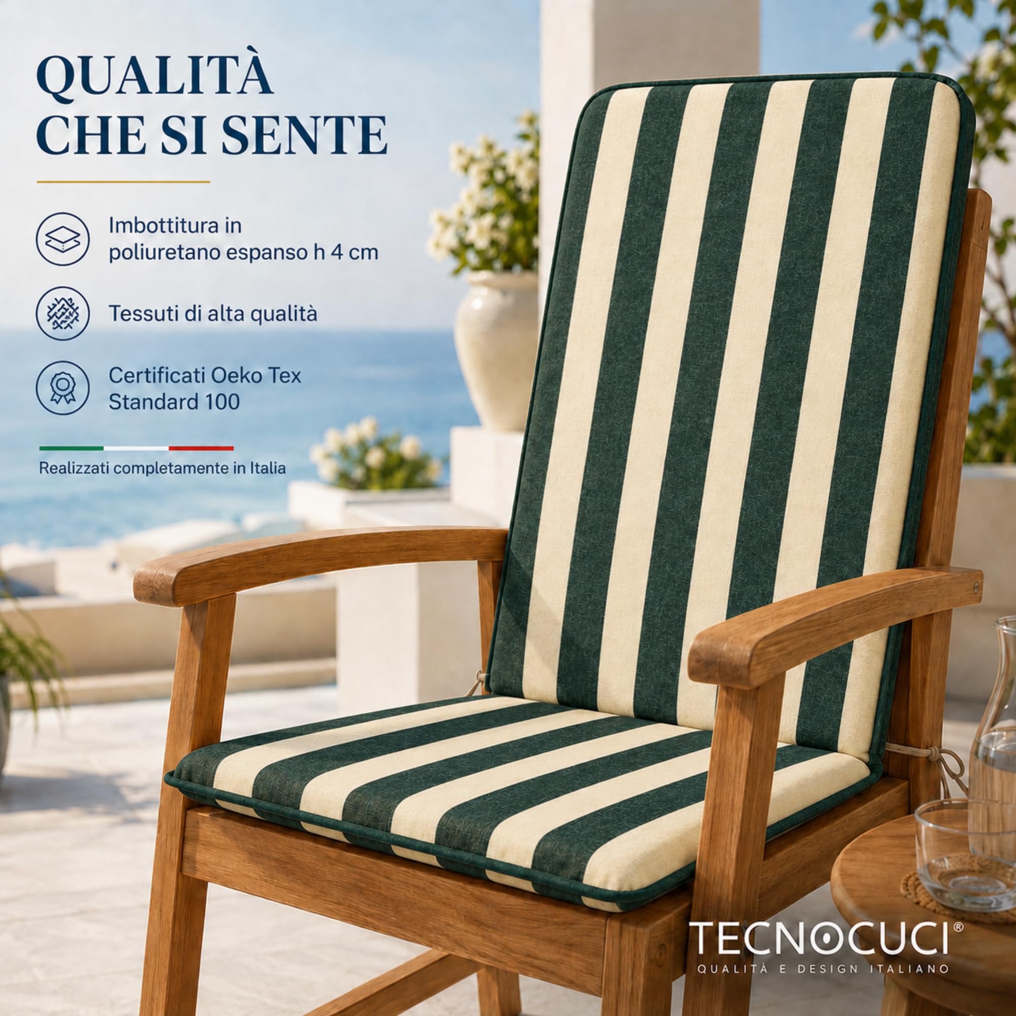 TECNOCUCI Coppia Cuscini per Sedie da Giardino con Schienale Alto