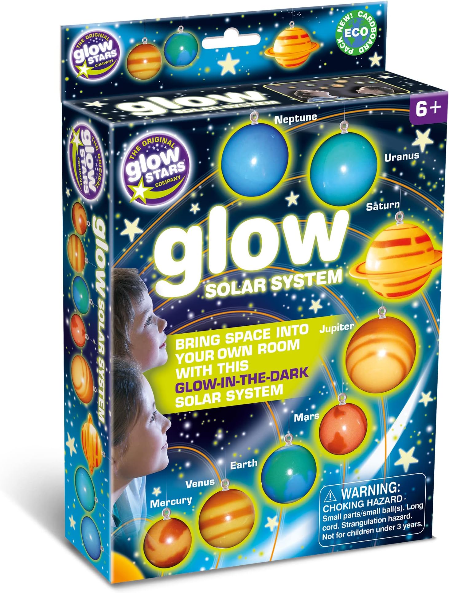 The Original Glowstars Company Glow in the Dark Solar System – 8 Colourful Planets that Glow at Night, Hanging Space Themed Room Decor for Kids' Bedroom with String Included
