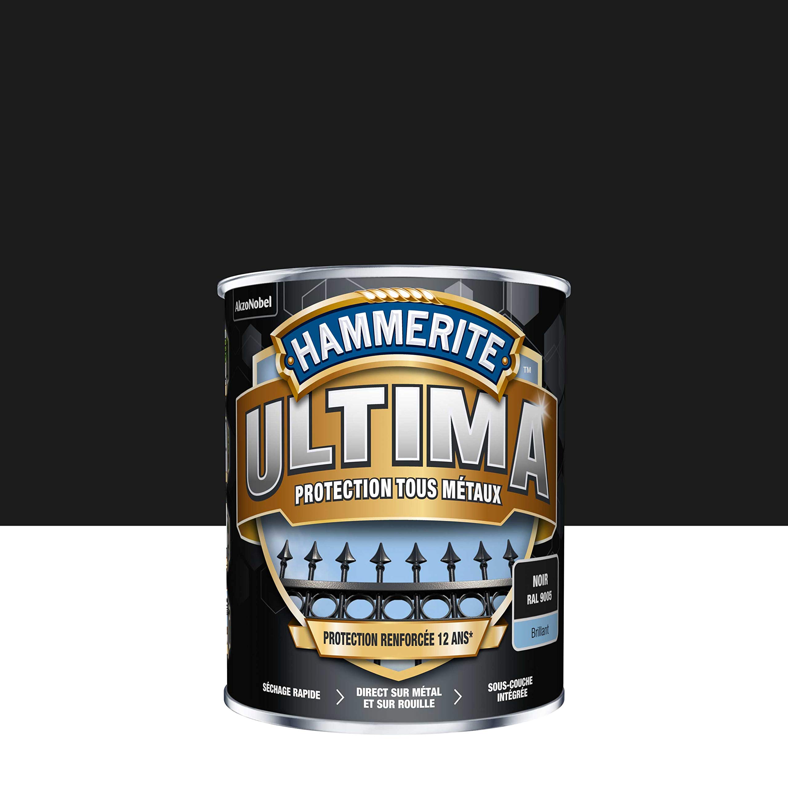 Hammerite Ultima Peinture Acrylique Tous Métaux 3 en 1 Antirouille Direct sur Rouille Sans Sous-couche Brillant Noir 0,75 L