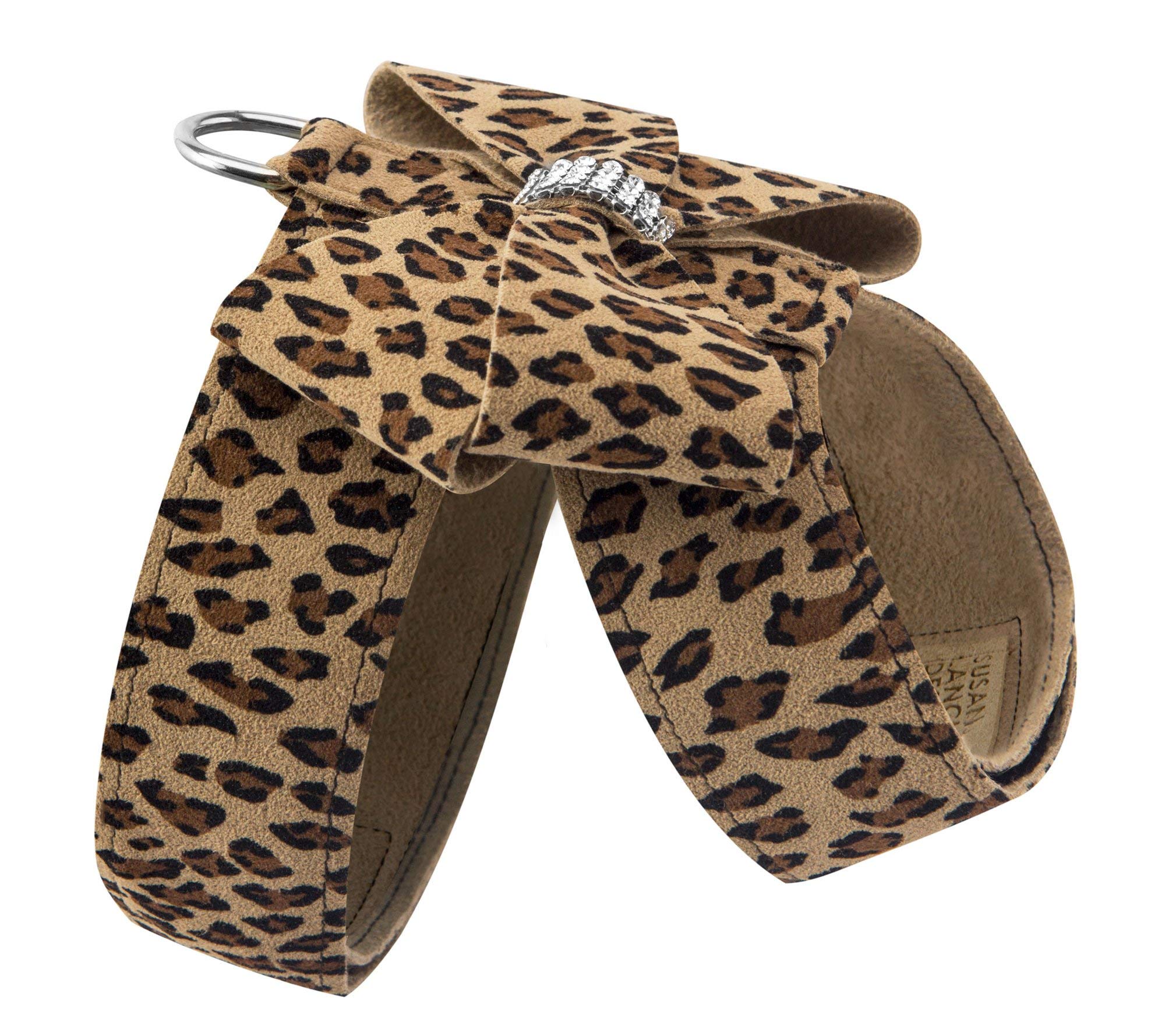 Susan Lanci Designs Premium Ultrasuede Nouveau Bow Tinkie Harness, Cheetah, Medium