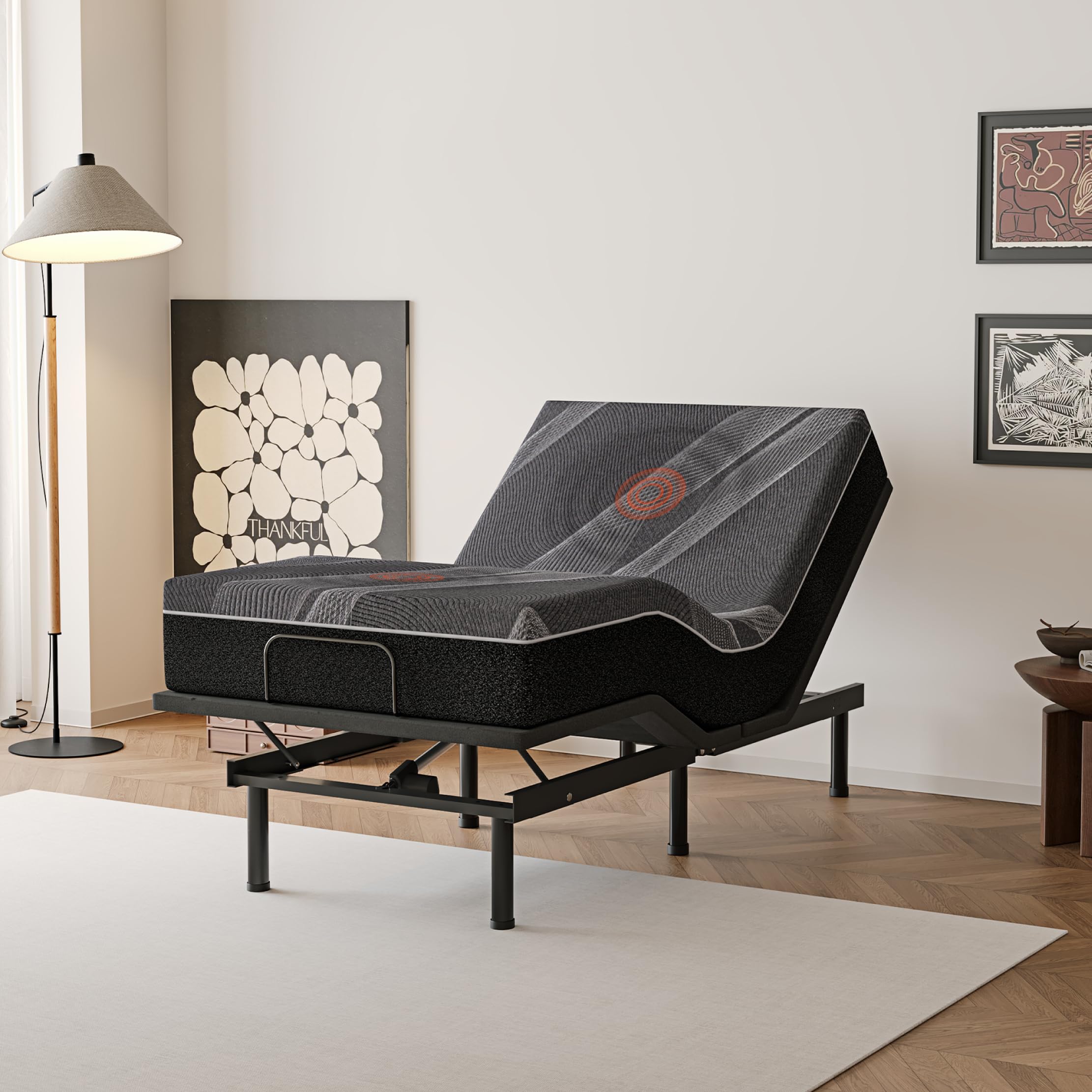 Dyonery Twin XL Adjustable Bed Base with Wireless Remote + 12 Inch Twin XL Charcoal Gel Memory Foam Mattress Bed in a Box, Head and Foot Incline &