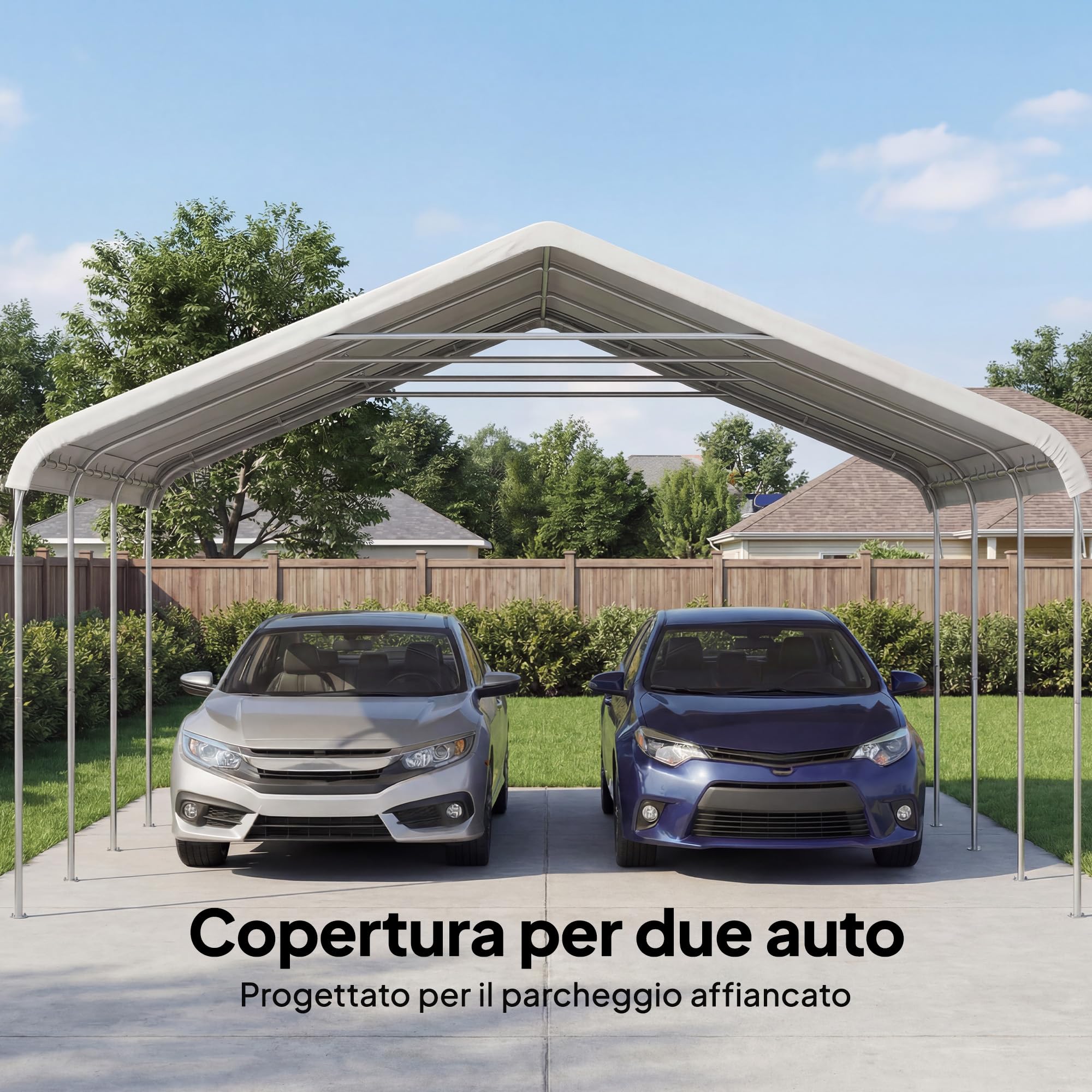 Outsunny Tettoia Auto 5x6 m Acciaio Zincato UV Resistente Tenda Garage SUV Camion Moto Crema