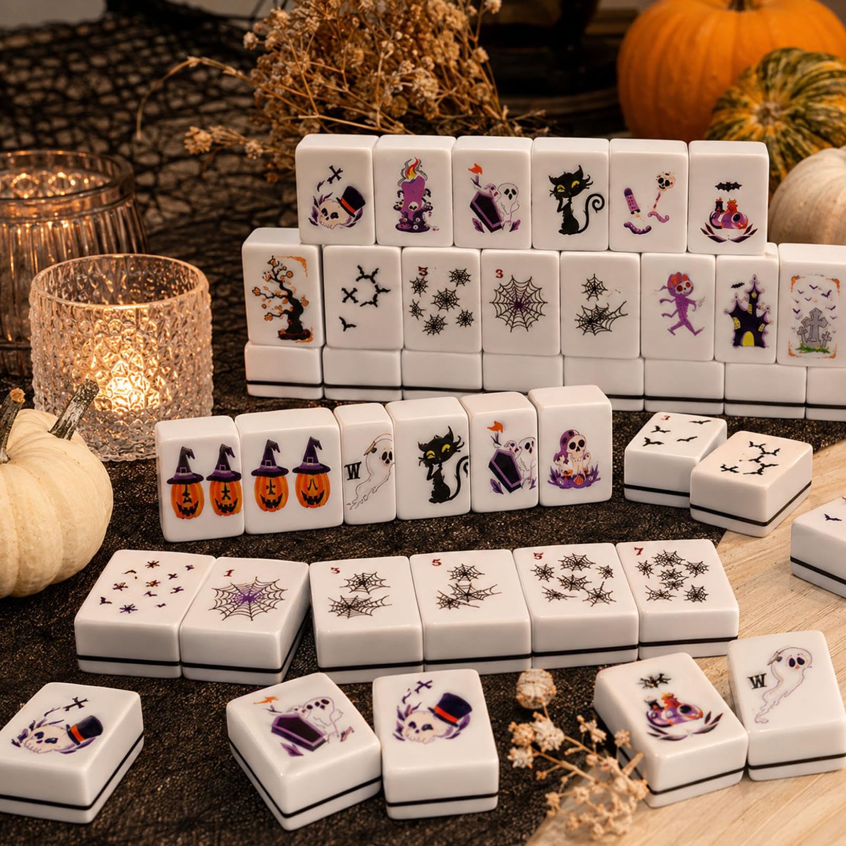 Générique 2026 Jeu De Tuiles À Associer Style Mahjong Thème Halloween Fantômes Citrouilles Sorcières Chats Noirs Mignons Araignées Enfants Adultes Soirée Familiale Divertissement