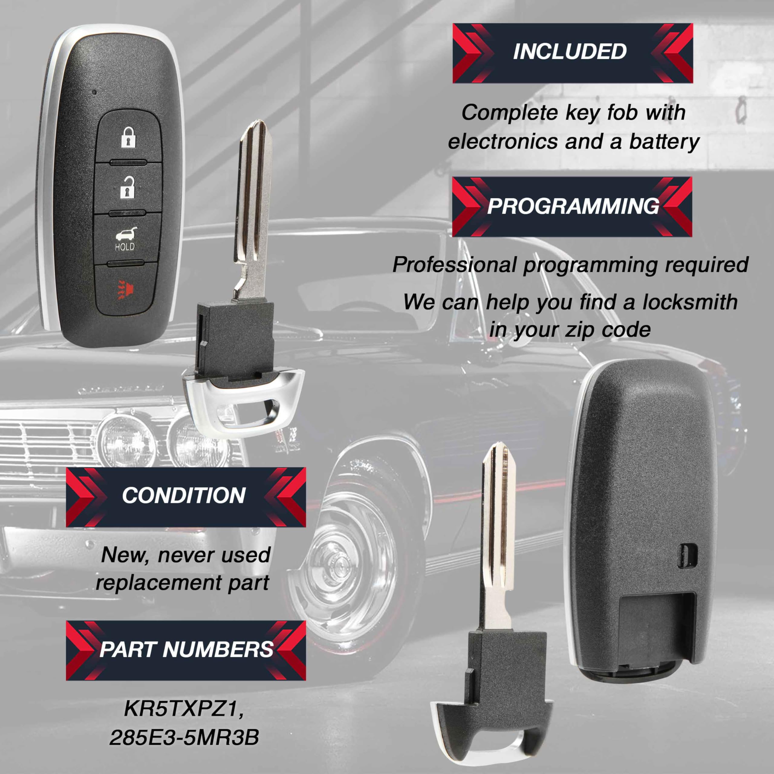 2 telecomandi di ricambio per chiave elettronica, 4 pulsanti, per pickup Dodge Ram 1500 2019-2023 (OHT-4882056, 68291688AD)