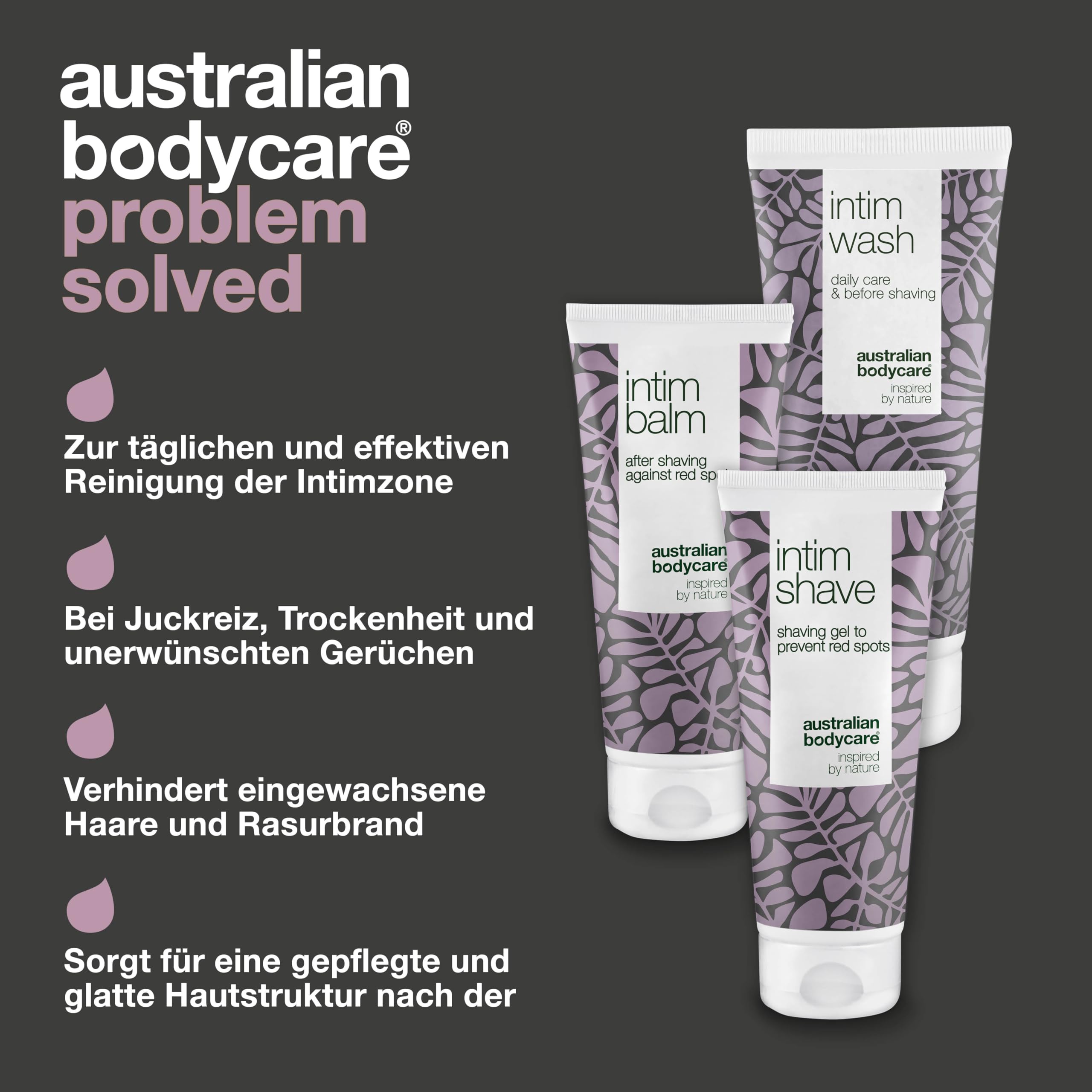 3er Intimrasur Set by Australian Bodycare: Waschlotion 200ml, Rasiergel 100ml & Aftershave Balm 100ml – Gegen eingewachsene Haare, Rote Pickel & Rasurbrand