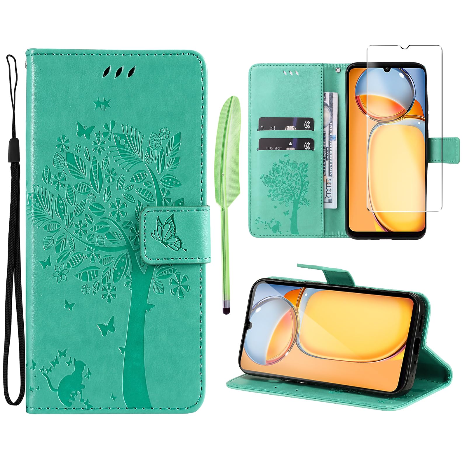 MUMOYAN Cover per Xiaomi Redmi 13C 4G/5G/ Poco C65 Custodia Cover in Pelle Portafoglio a Libro con Fiori Disegni Porta Carte Magnetica Cover Flip Case Cuoio Antiurto Custodia -Marrone