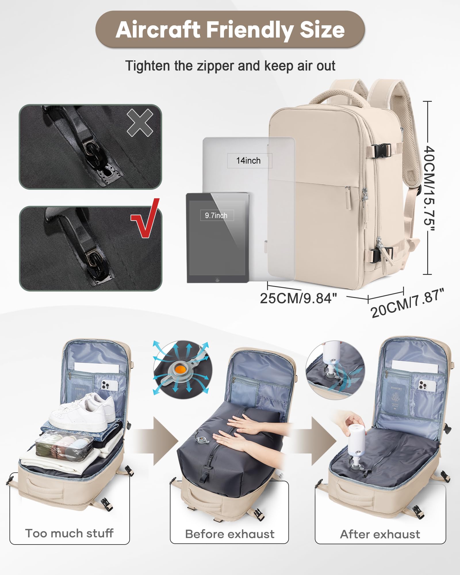 SZLX Mochila De Vacío Equipaje De Mano Mujeres, Mochila Airbag Con Sistema De Vacío Para Viajes, Ryanair Mochila De Viaje Tamaño Cabina Con Bomba Impermeable Maleta De Vacío Para Hombres