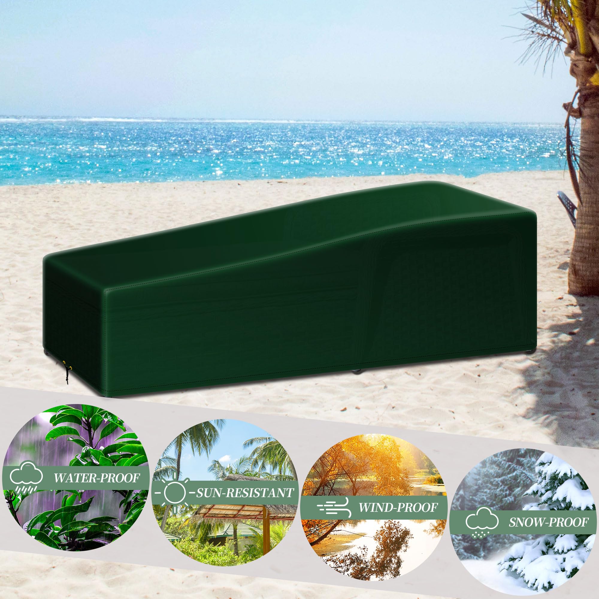 Garden Sunbed Lounger Cover con cordoncino, impermeabile, antivento, anti-UV, PE 220 x 80 x 35/55 cm, in tessuto per esterni, patio Sun Lounger F1SLC040