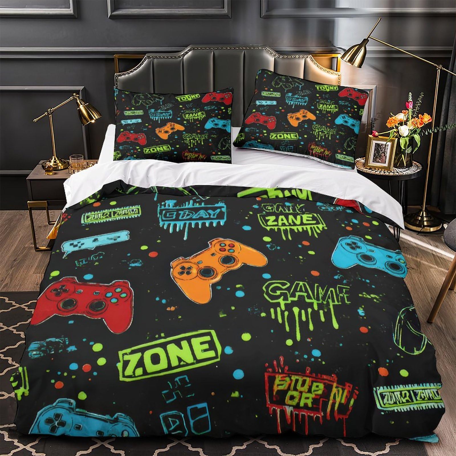 Linge de lit king en microfibre résistante au motif galactique haut de gamme