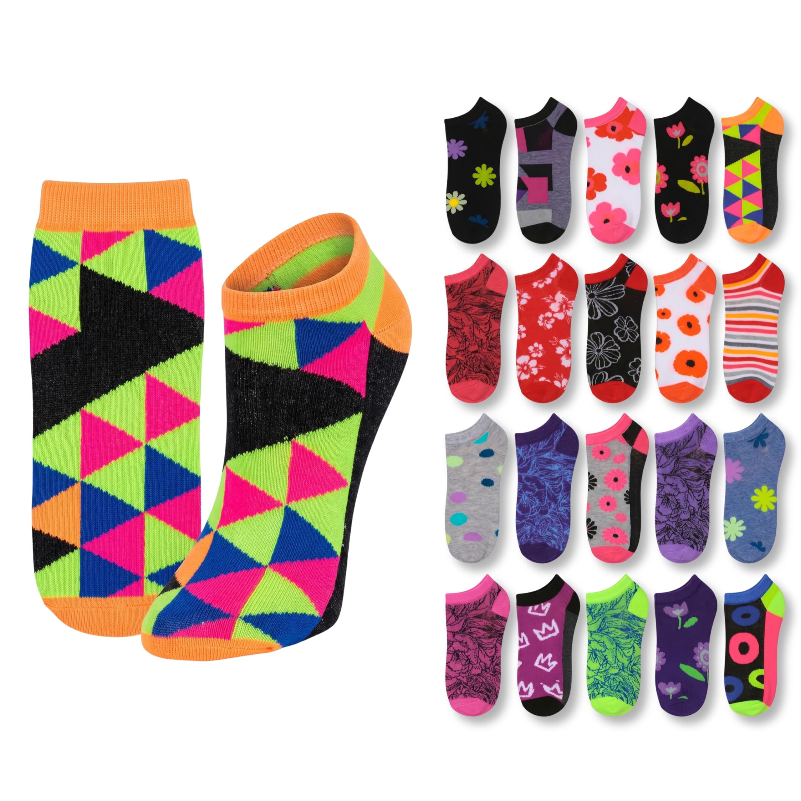 Tipi Toe Women’s 20 Pack Colorful Low Cut Socks – Lightweight, Breathable Design for All-Day Comfort Sizes 9-11/10-13