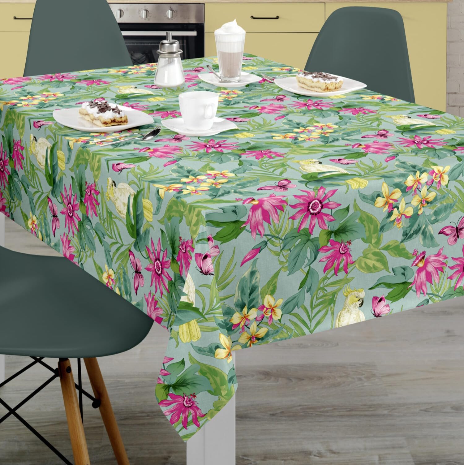 Snugglemore Paradise Tropical PVC Tablecloth Kitchen Outdoor Also Available with Parasol Hole (135cm Round With Hole)