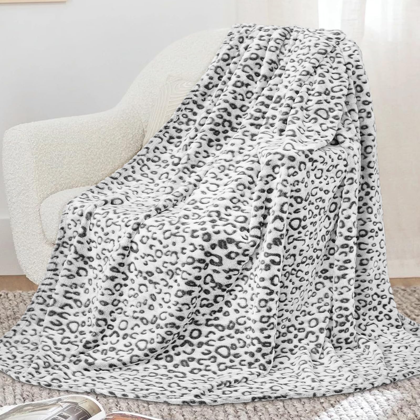 SEEGU Flannel Blanket Throw Soft Fleece Blankets Warm Throw Blankets for Couch, Leopard Grey, Throw Size 50'' x 60'' (130 x 150 cm) (BP-12)