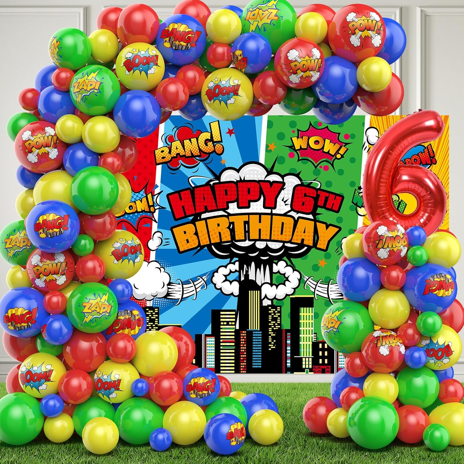Superhero Balloons Garland Arch Kit, 120pcs (Dark blue, Green, Red, Yellow, Black) Balloon Arch Kit for Superhero Birthday & Baby Shower, Unisex Children, Boys & Girls