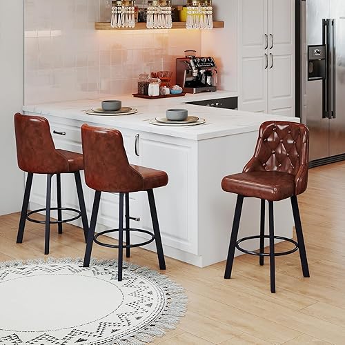 Miniatura 6 de Youhauchair Juego de 4 taburetes de bar, de 26 pulgadas, modernos taburetes de bar con respaldo, reposapiés y patas de metal, silla de bar tapizada