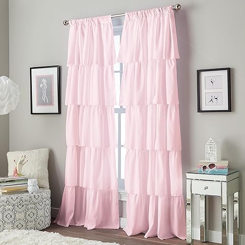Curtainworks Flounced Ruffle Rod Pocket Curtain Panel, 95 in, Pink