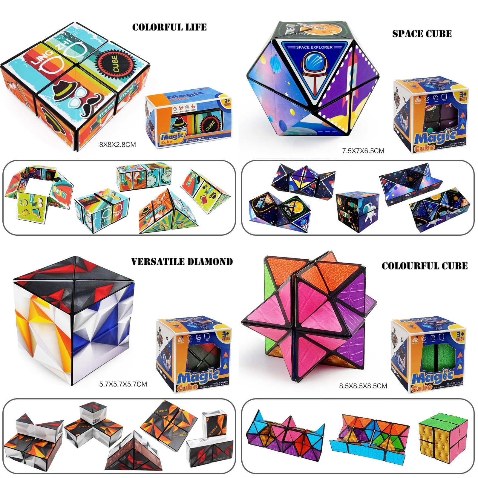 Magic Cubes 6 en 1 Asombroso Rompecabezas 3D, Cubo Infinito Transformador, Puzzle Cubes, Juguetes para aliviar el estrés, Regalos Creativos para Niños Adultos