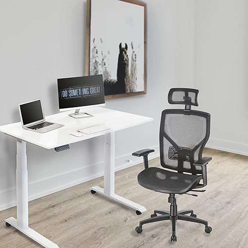 Miniatura 3 de Stand Up Desk Store Escritorio eléctrico de altura ajustable con memoria programable (marco blanco/parte superior blanca brillante, 48 pulgadas de