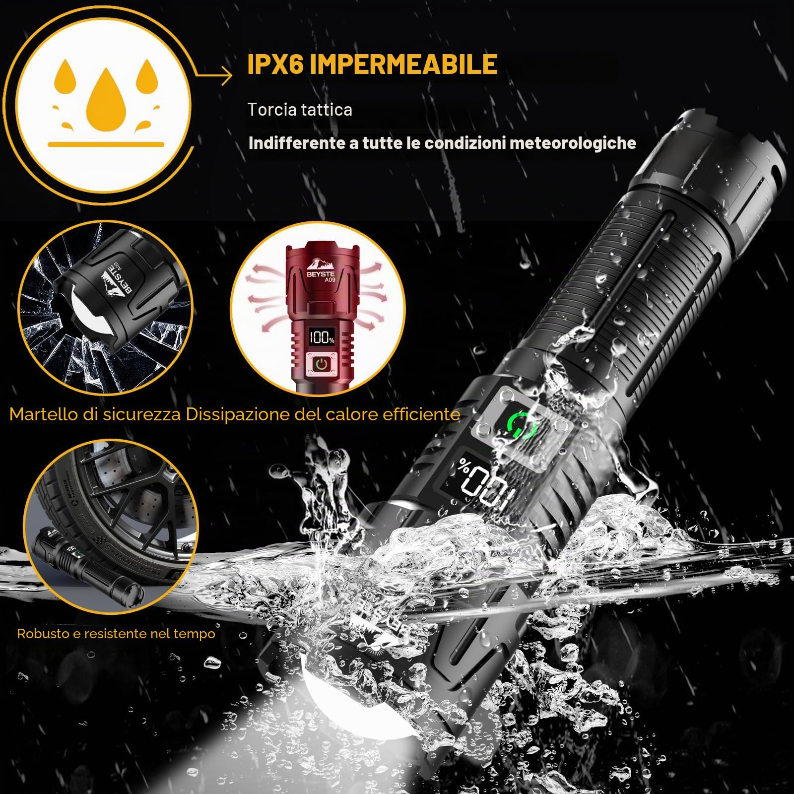 Torcia LED Potente Professionale, 1,000,000 Lumen Torcia LED Ricaricabile, Torce Potente Tattica, Torcia Professionale, Torch USB Zoomabile, Impermeabile XHQ99.2 Flashlight portatile