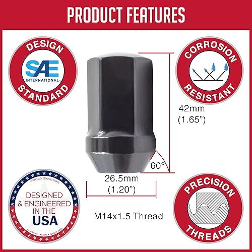 Miniatura 2 de Wheel Accessories Parts 32 tuercas de llanta M14x1.5 14x1.5 estilo OEM GM 9596070  611-236 1.77 pulgadas de largo cromado 78 pulgadas hexagonal para