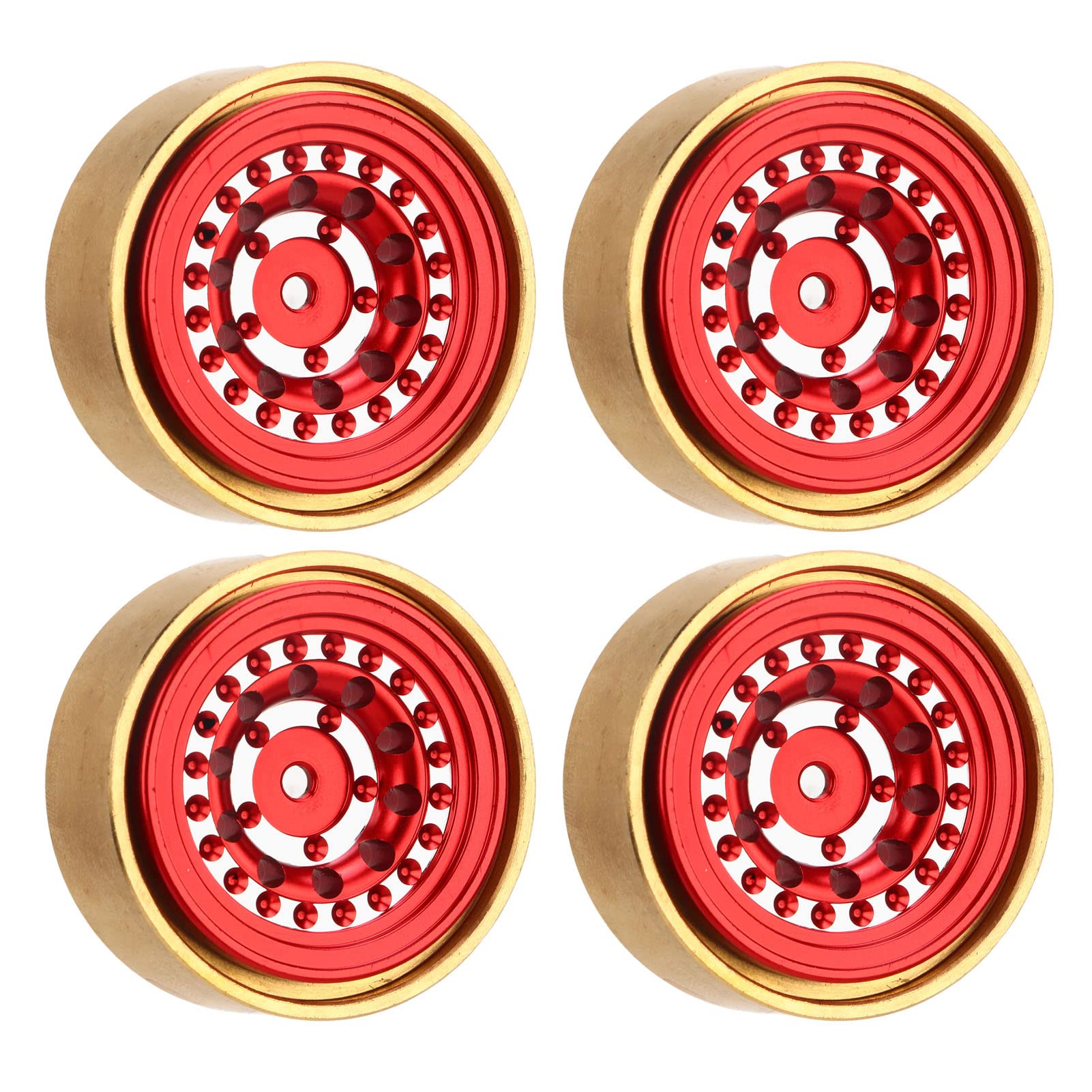 plplaaoo RC Beadlock Wheels Profesjonalny blok obciążnika koła ze stopu aluminium z mosiądzu do FMS FCX24 1/18 1/24 RC Car 4-częściowy zestaw z kluczem w zestawie (czerwony)