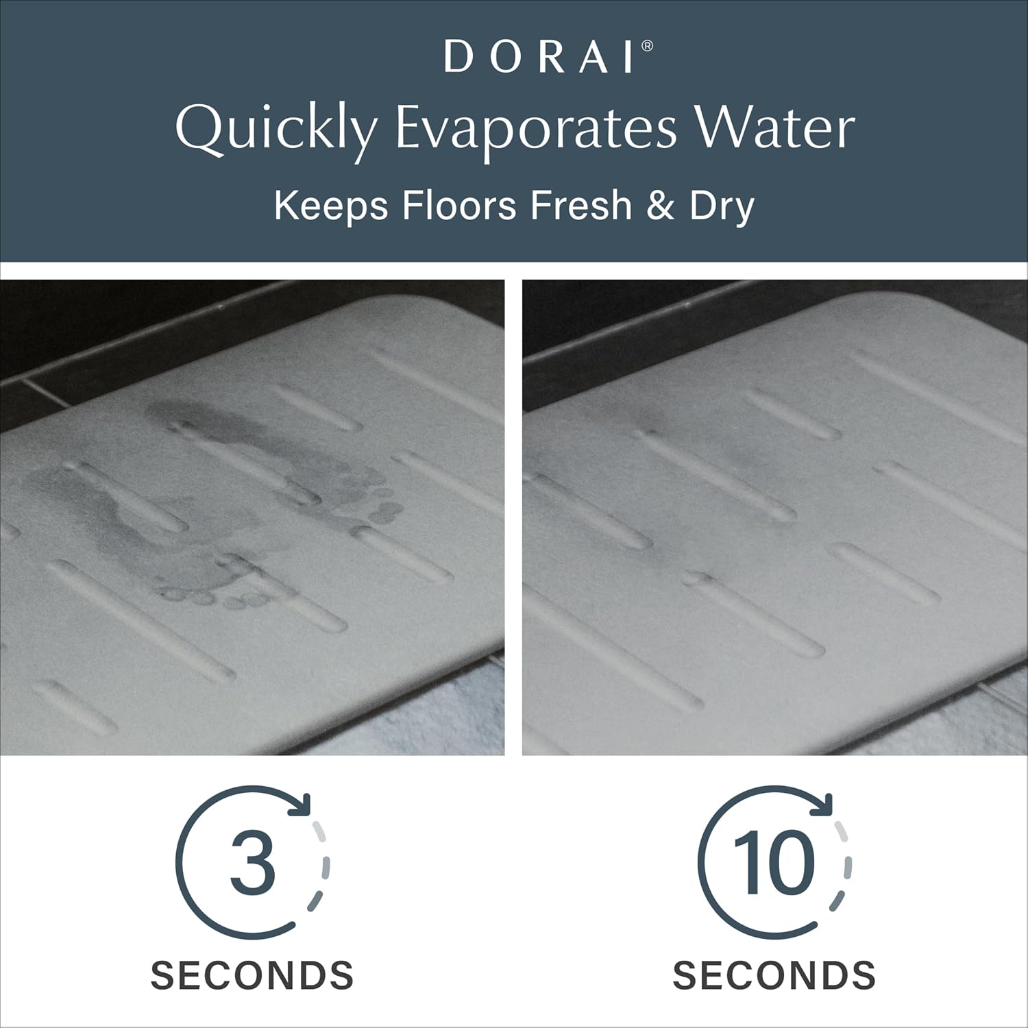 Dorai Home Bath Stone – Luxury Quick-Drying Stone Bath Mat, Non-Slip Surface, Rubberized Bottom Pad, Rain Slate - Image 2