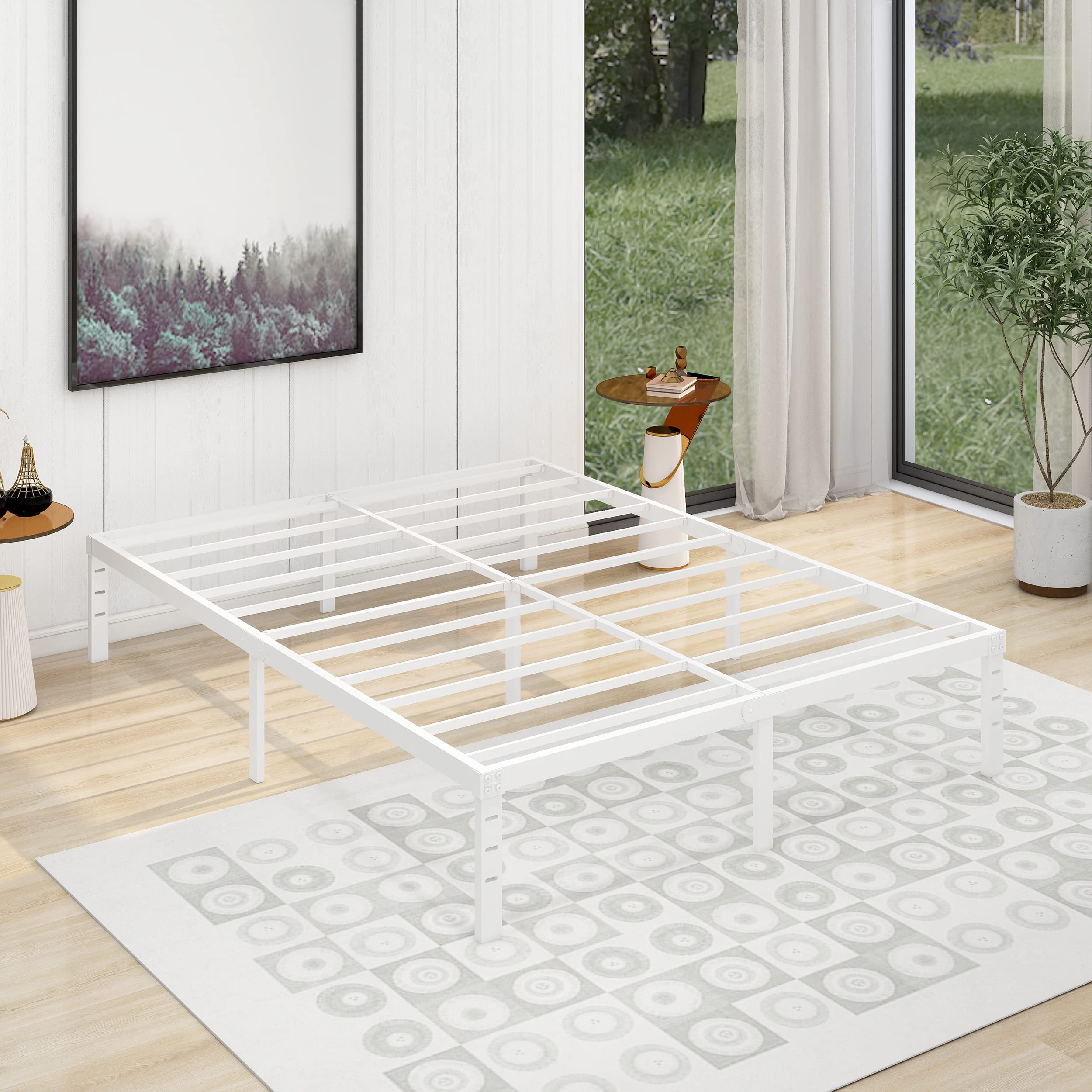 Photo 1 of alazyhome Queen Size Bed Frame 14 Inch Metal Platform Bed Frame Heavy Duty Steel Slats Support No Box Spring Needed Noise-Free Easy Assembly White Queen White