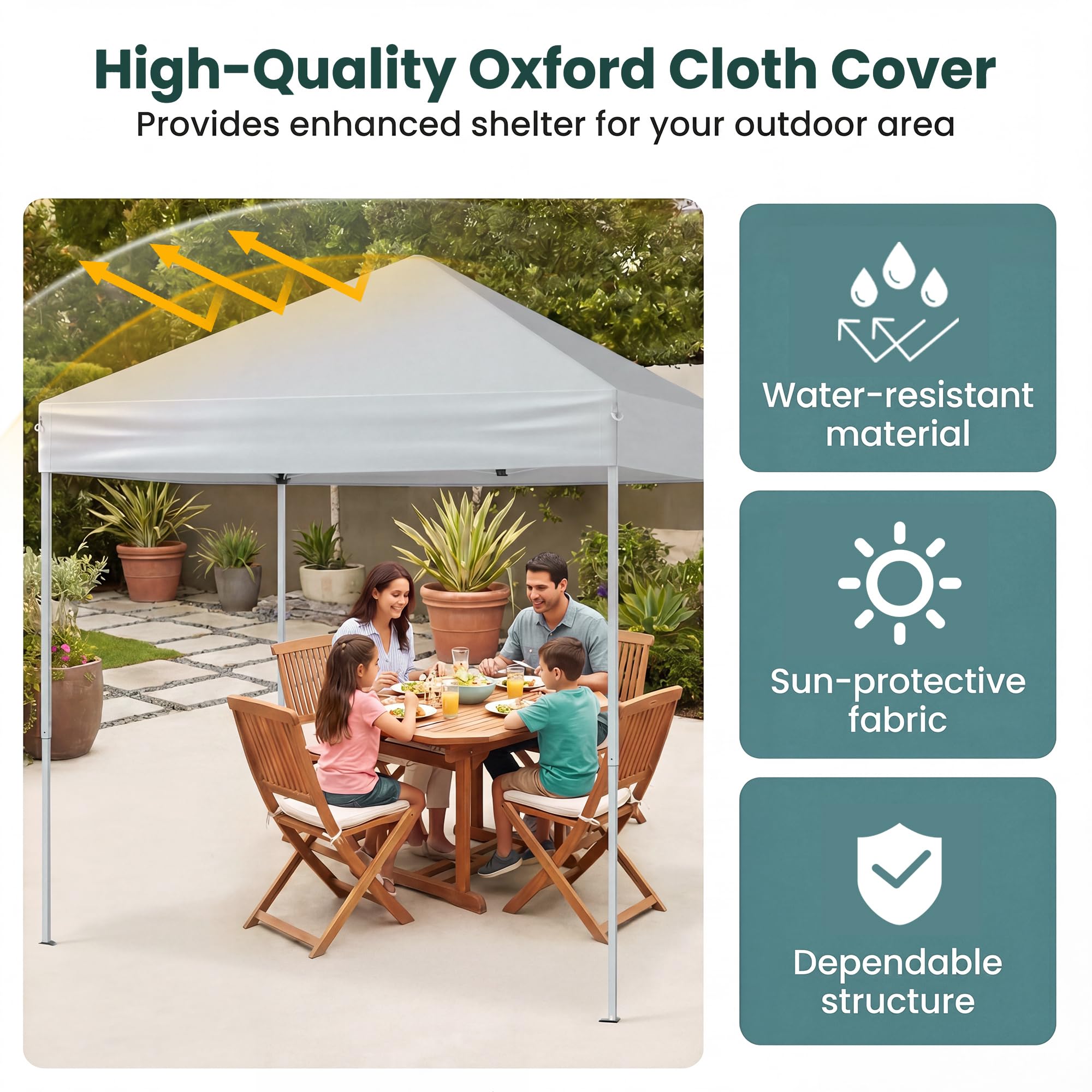GOPLUS 2x2 M Carpa Plegable con Estructura Reforzada, 8 Estacas y 4 Cuerdas de Viento, Altura Ajustable, Toldo Portátil para Playa, Bolsa de Transporte (Blanco Grisáceo, 200x200x240 cm)