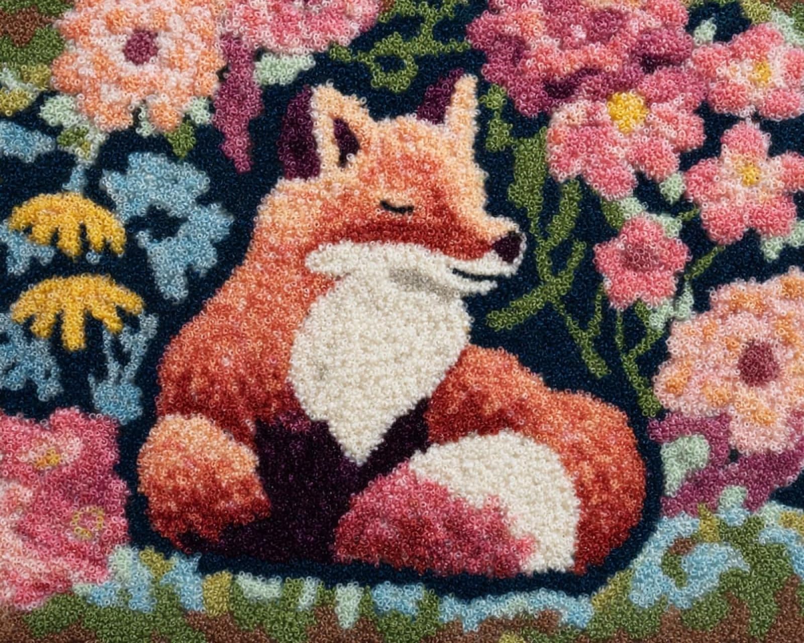 Wallphantom DIY Knüpfteppich Zum Selber Knüpfen,Füchse und Blumen,Knüpfpackungen Für Teppiche Zum Selbermachen Für Familie Und Freunde,Handarbeit,Bastelset,Geschenk,80x160cm