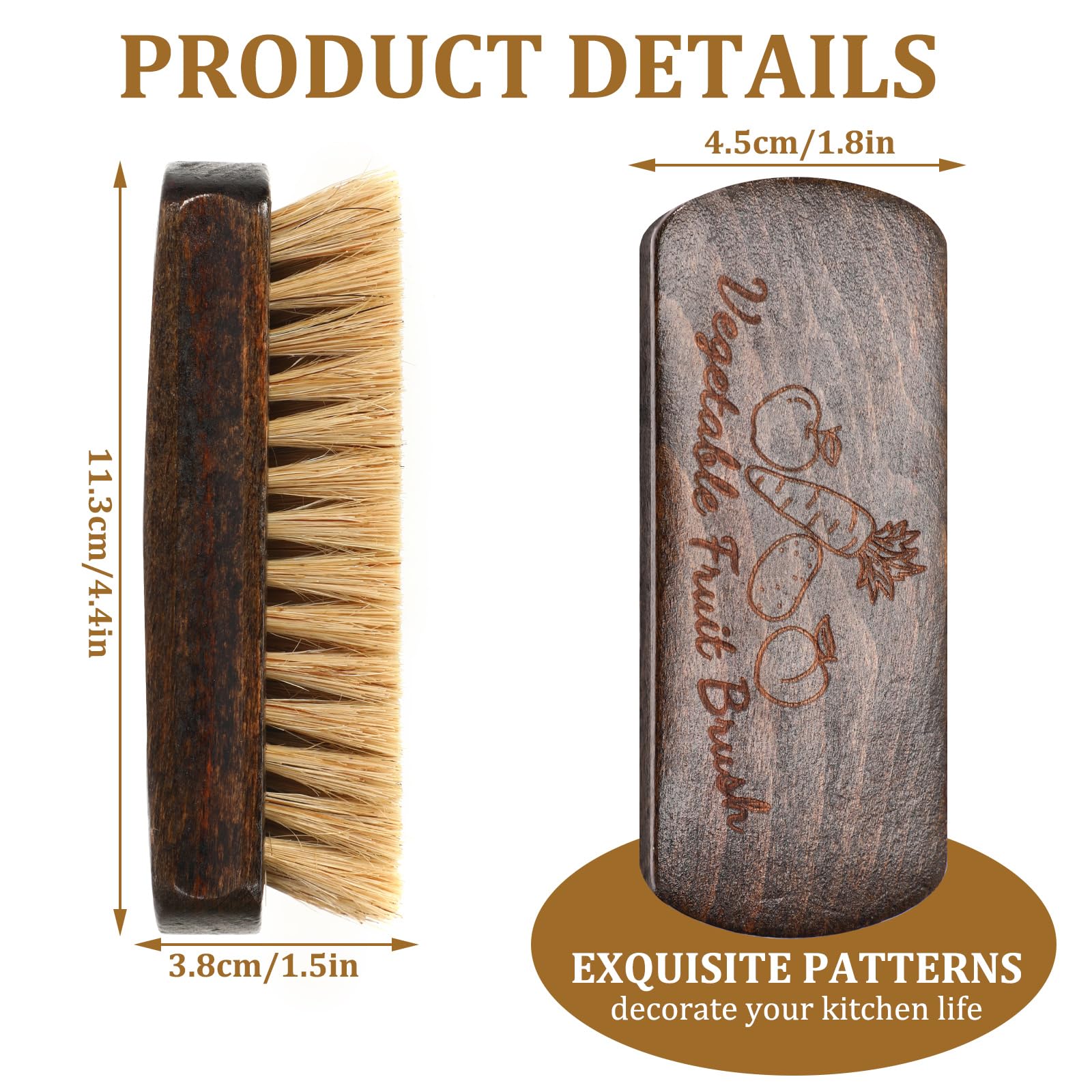 SEPGLITTER Vegetable and Fruit Brush With Wood Handle - Scrubber for Potato, Mushroom, Carrot, Corn and Food