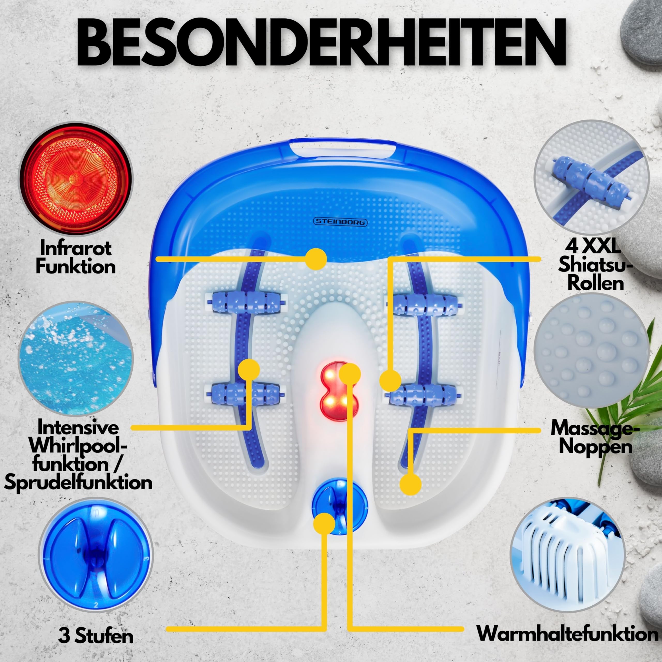 Bain bouillonnant pour les pieds | Massage des pieds | 4 pieds – Zones de réflexologie – Massage | Effet jacuzzi | Chaleur infrarouge | Massage thermique pour pieds | Appareil de massage des pieds |