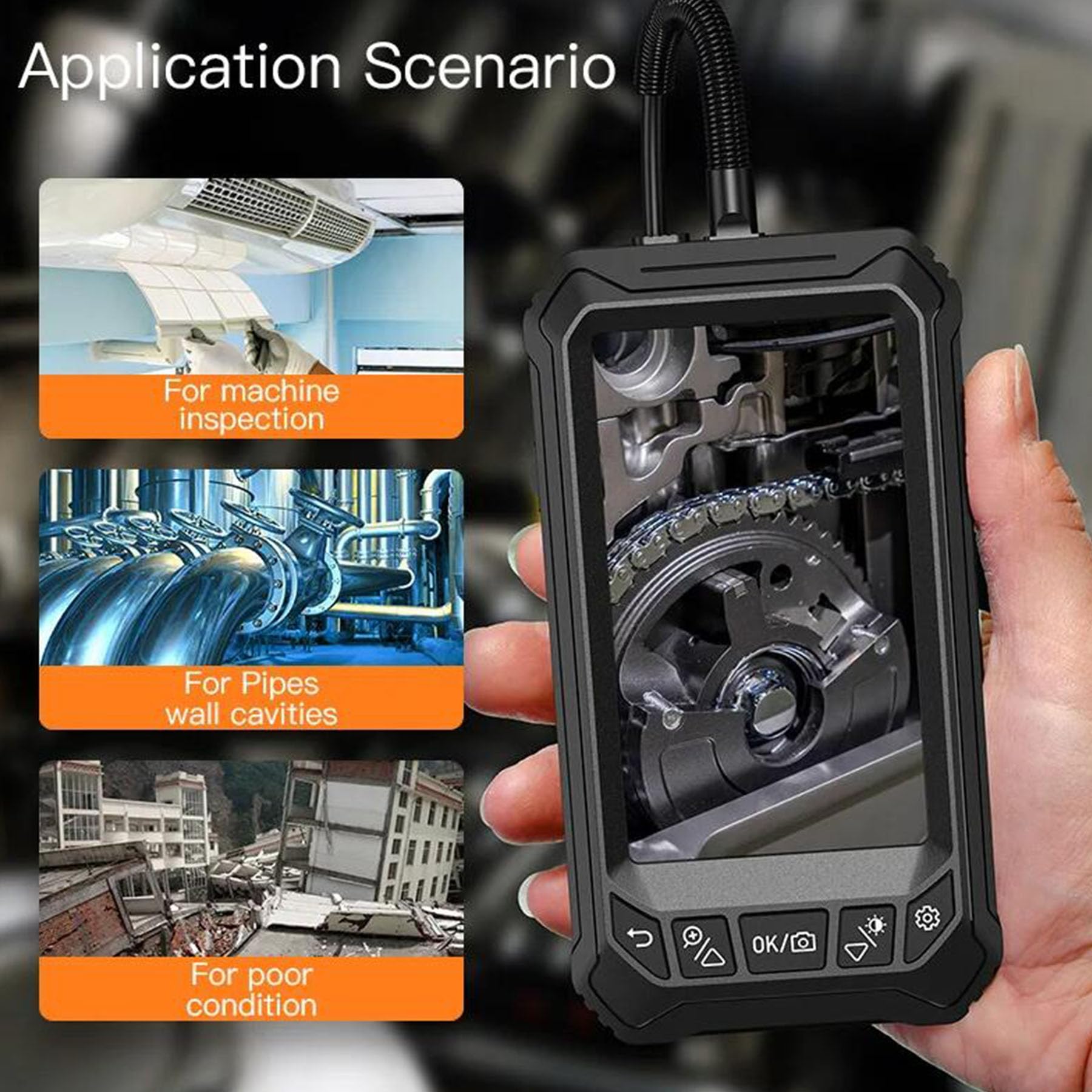 10m,Dual Lens Industrial Endoscope, 5-Inch Large Screen, 2 Million High-Definition Endoscope Suitable for Monitoring Automobiles, Pipelines, and Household Appliances