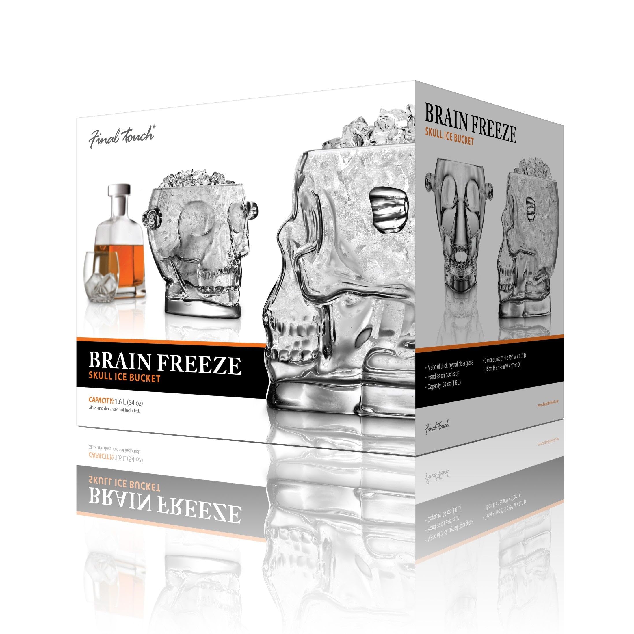 FINAL TOUCH Brain Freeze Skull Ice Bucket | Neuheit, Schädelkopf-Form, Glas
