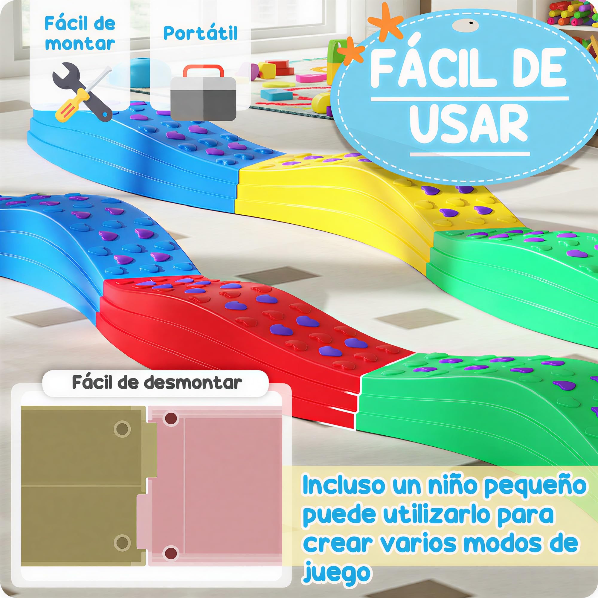 AIYAPLAY Vigas de Equilibrio para Niños de más de 3 Años Tabla de Equilibrio en Forma de Arco con 8 Piezas Base Antideslizante para Entrenamiento de Equilibrio Multicolor