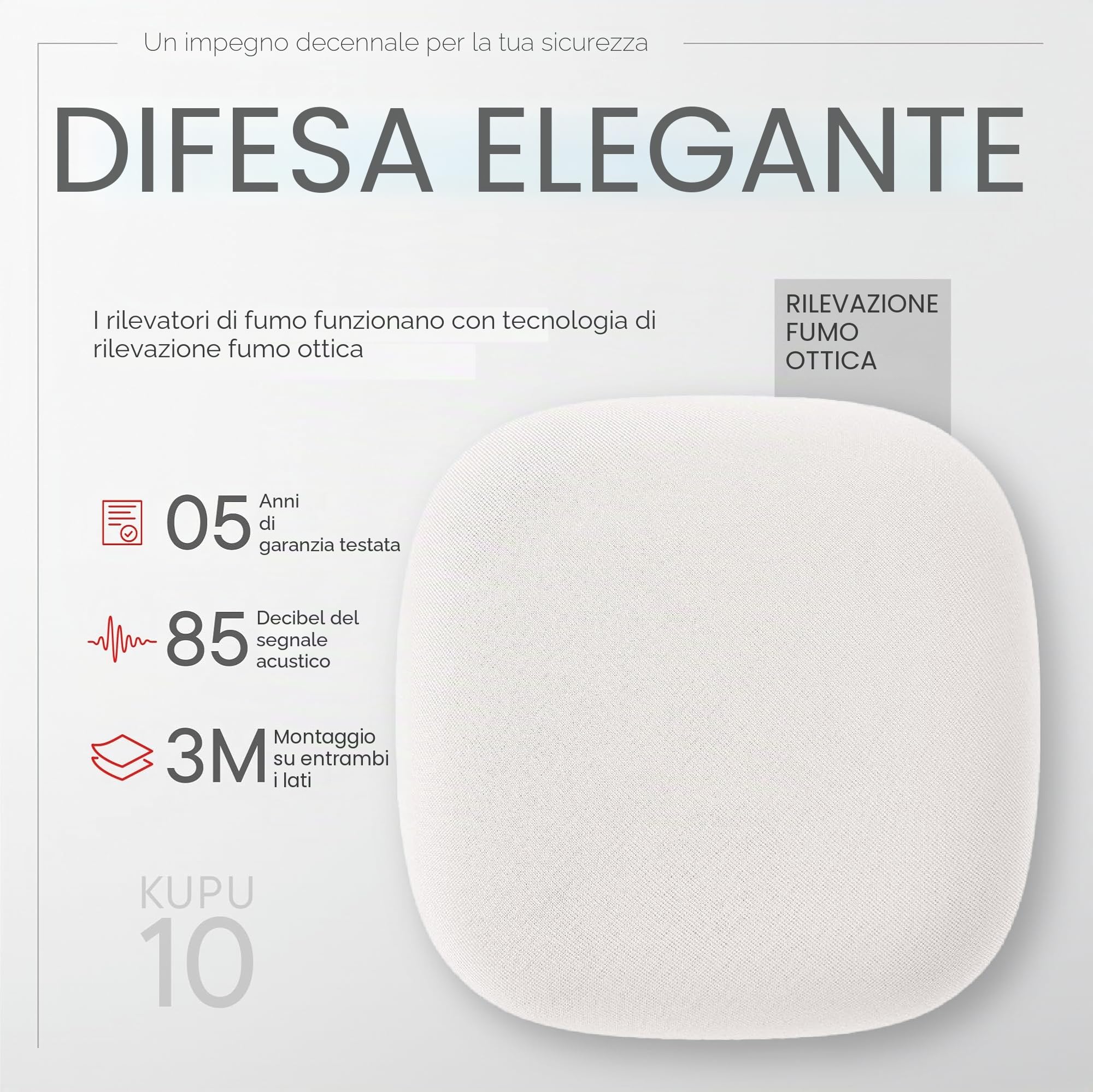 Jalo Kupu 10 Rilevatore di fumo e incendio - piccolo e bello - batteria al litio dalla durata di 10 anni inclusa - Bianco