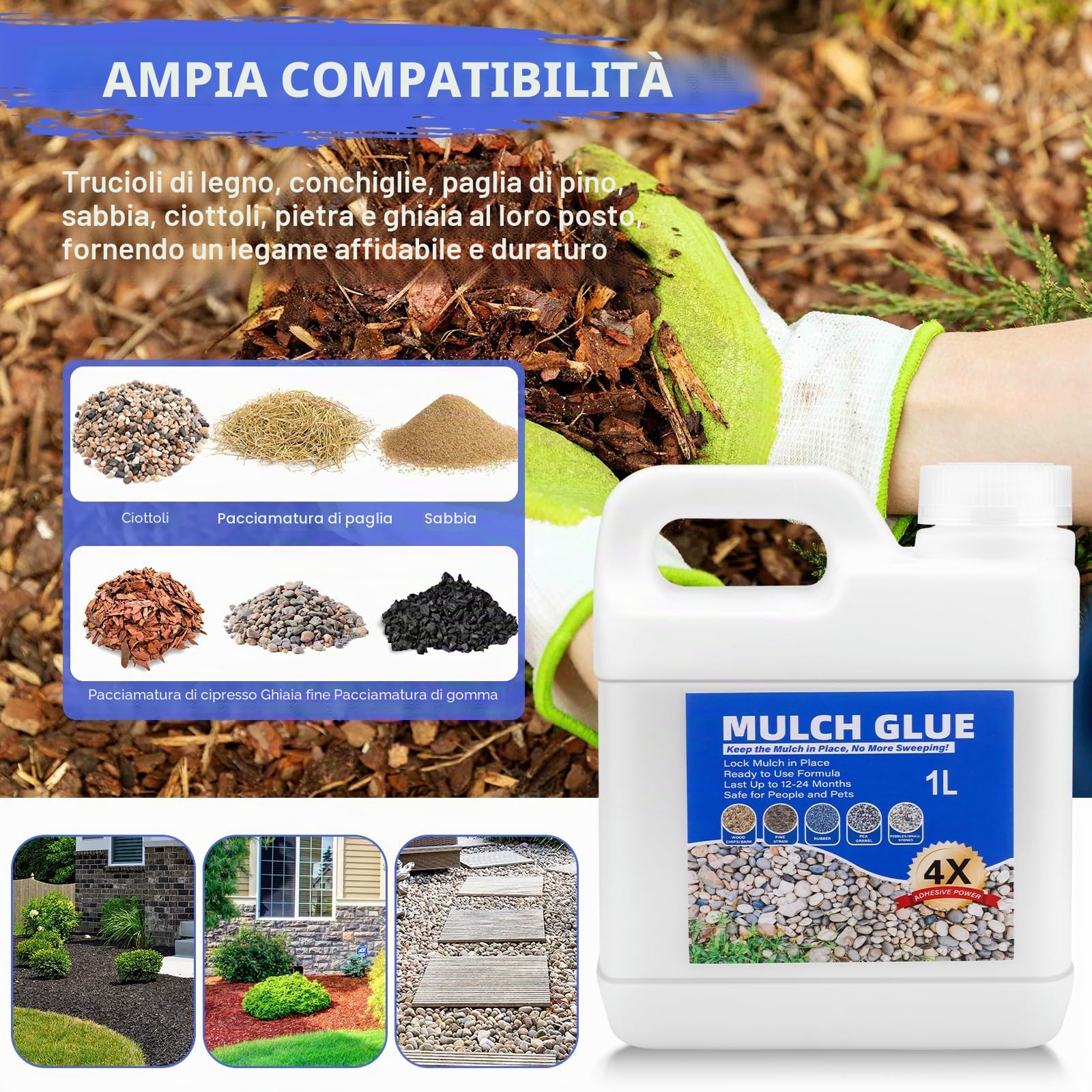 1L di adesivo per ghiaia, legante per ciottoli, legante per sigillatura di pietre, resina adesiva per ghiaia non tossica pronta all'uso, adesivo per pacciame per foglie, paesaggistica, percorsi da