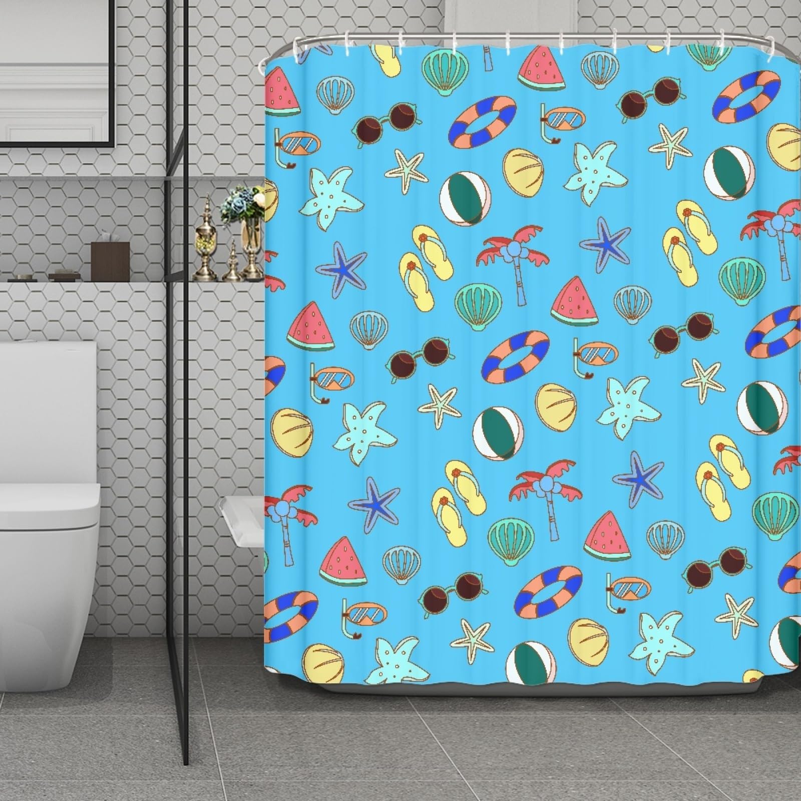 Rideau douche 180x220 bleu vert jaune rouge imperméable en tissu polyester