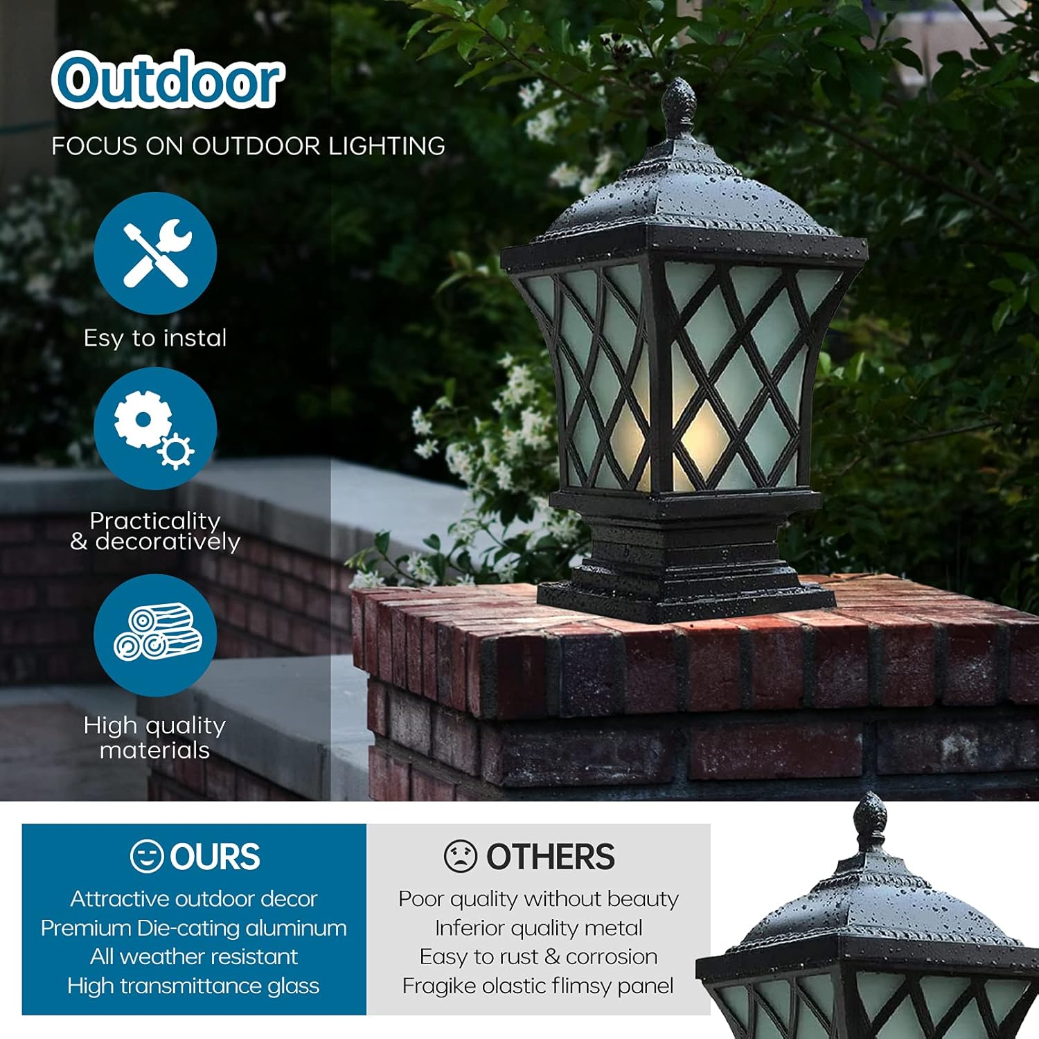 Outdoor Column Lights, 24.4″ Modern Column Lamp IP54 Waterproof Glass Post Light Outdoor E26 Aluminum Fence Post Light Fixtures for Villa Garden Park Lighting Black Pillar Lights