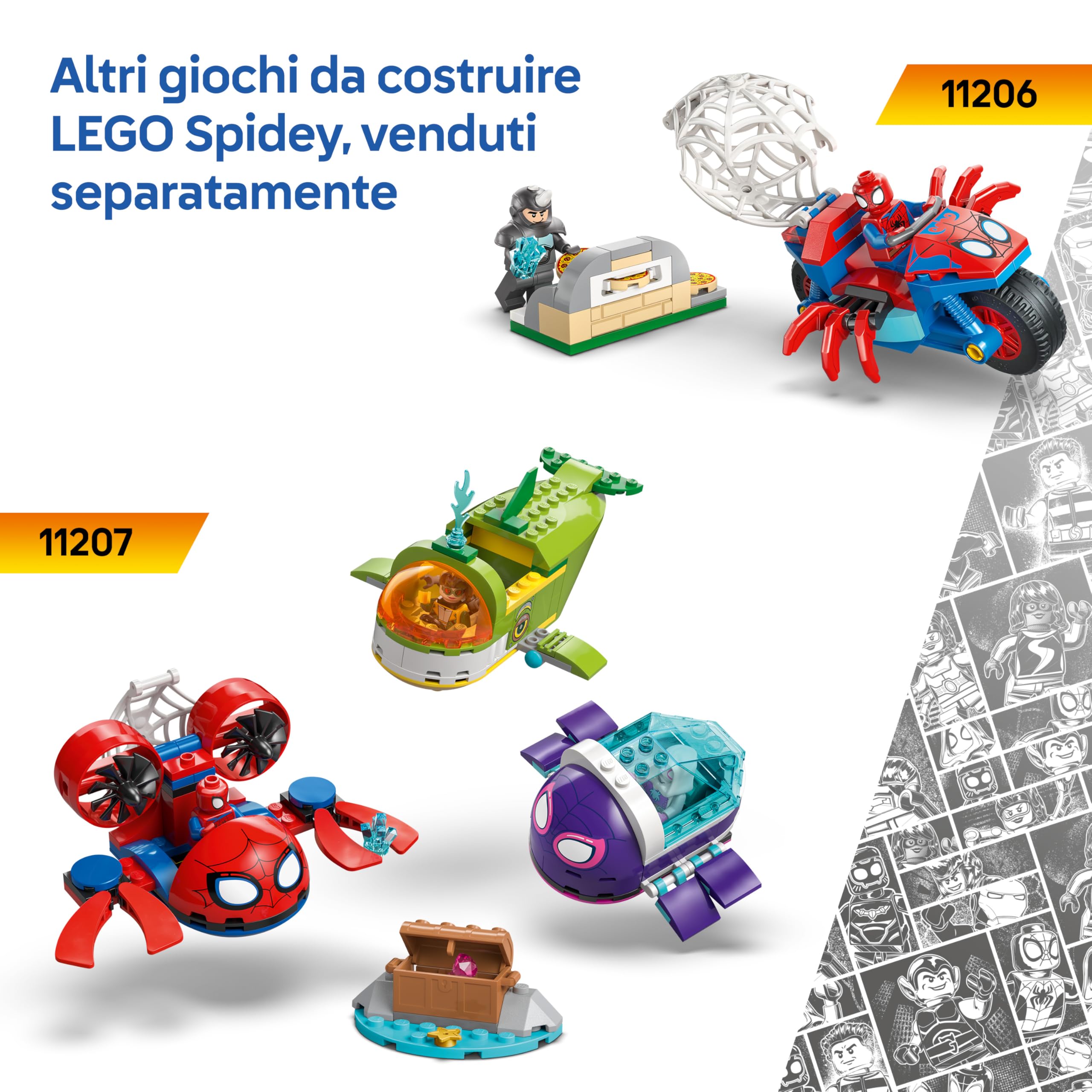 LEGO ǀ Marvel Nave Pirata del Team Spidey - Set dei Supereroi con Nave Giocattolo, 2 Barche e 4 Minifigure - Regalo per Bambini da 4 Anni Fan dello Show Spidey e i Suoi Fantastici Amici - 11208
