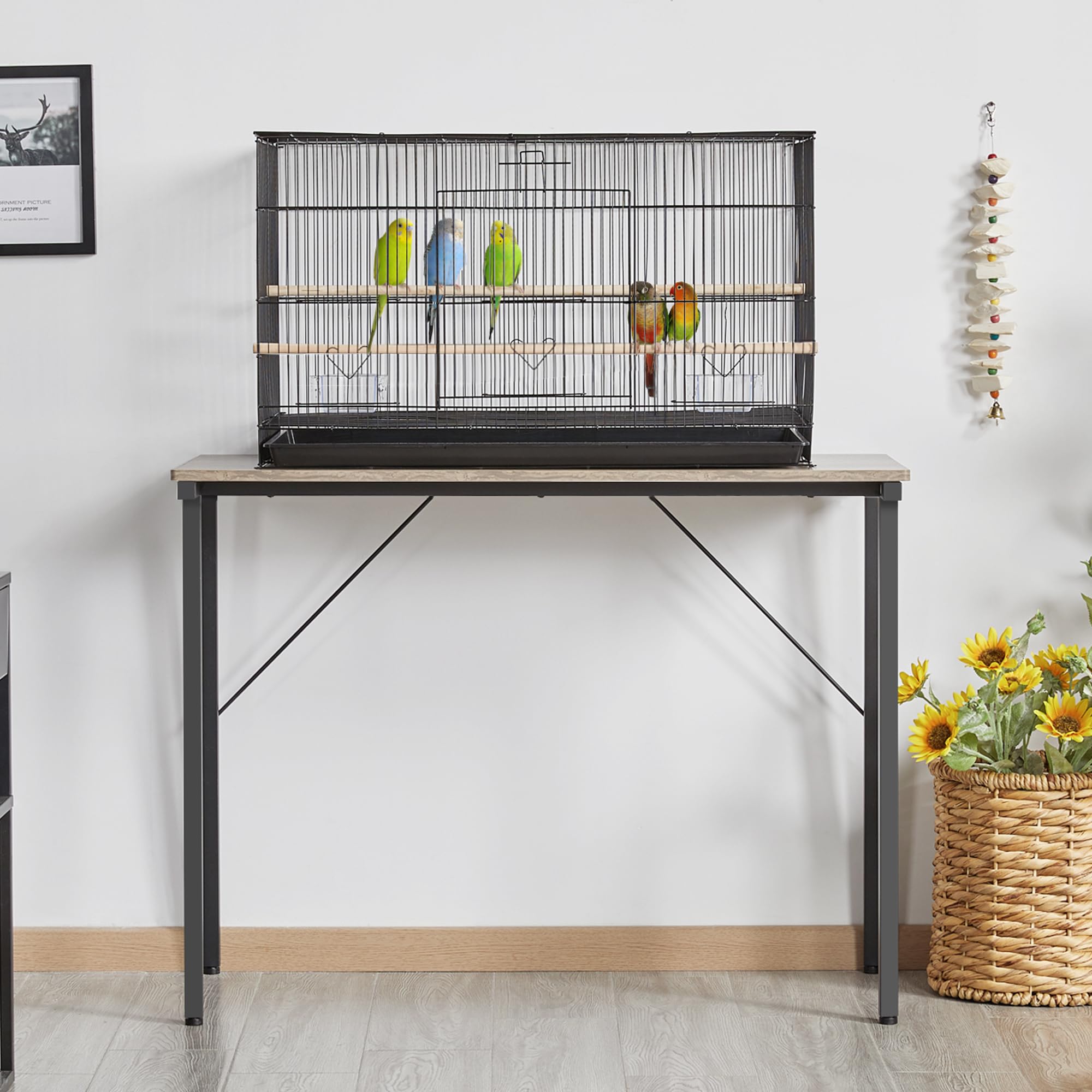 Yaheetech Gabbia Uccelli Metallo Impilabile 77,5 × 46,5 × 46 cm Nera | Gabbia Rettangolare Impilabile, Struttura Pratica, Adatta per Pappagalli, Calopsite, Parrochetti e Inseparabili Domestici